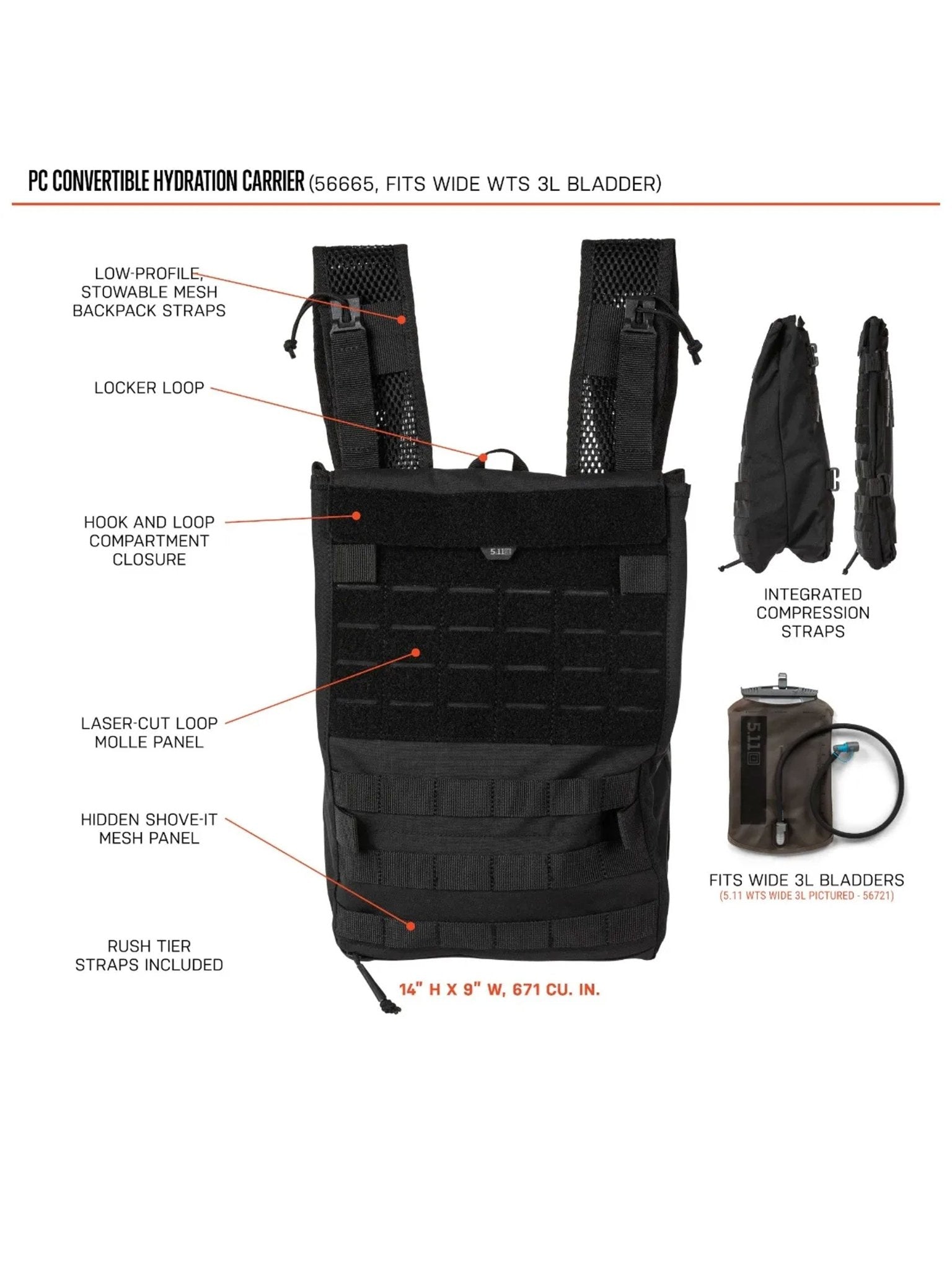 5.11 Tactical - 5.11 PC Convertible Hydration Carrier - Style 56665