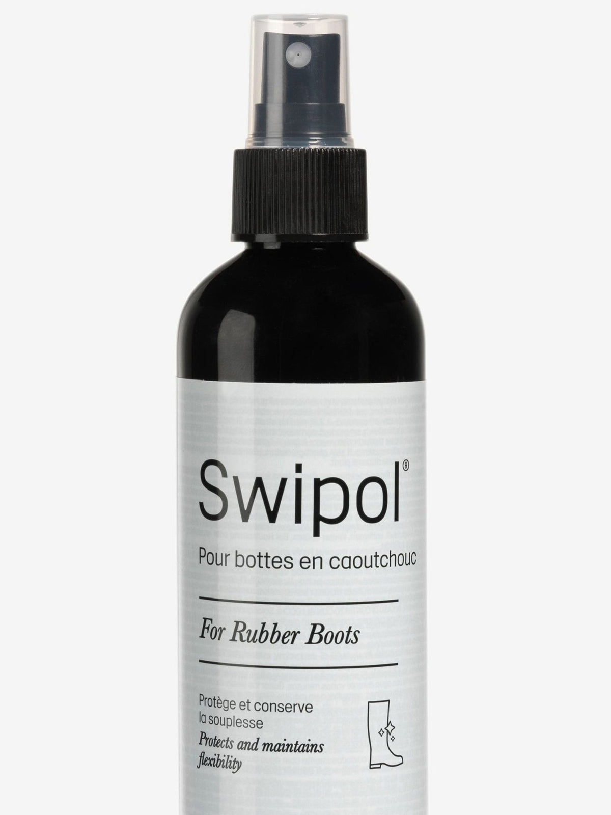 Aigle Swipol 2 rubber boot protector spray 200ml - close up of label
