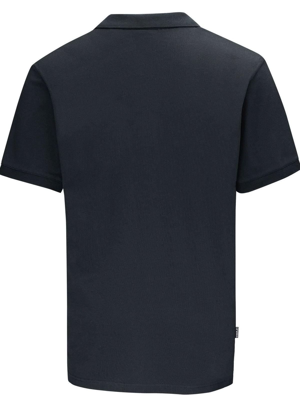 Swazi men's black cotton piqué polo shirt, back view