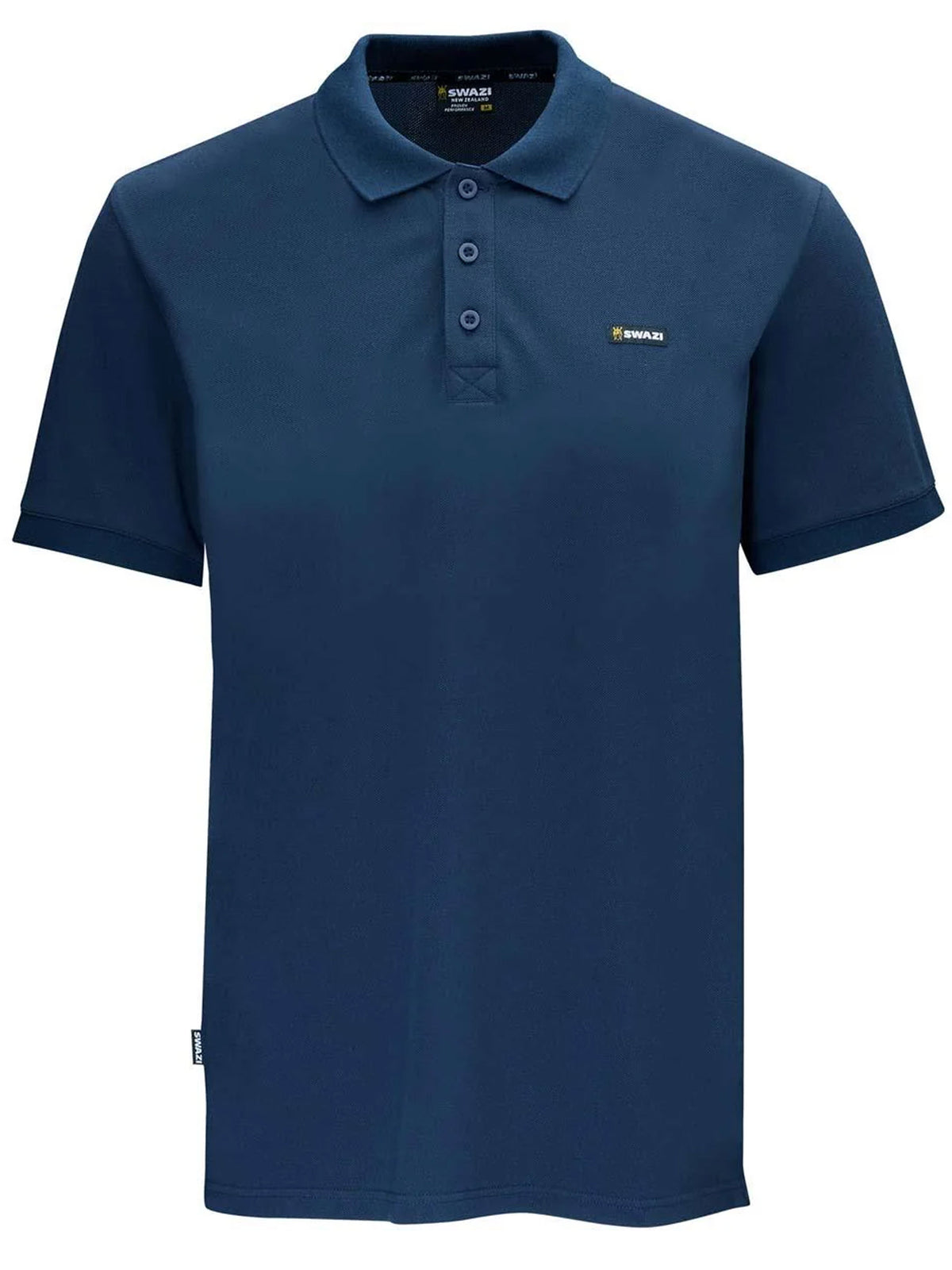 Swazi men's navy cotton piqué polo shirt, front view