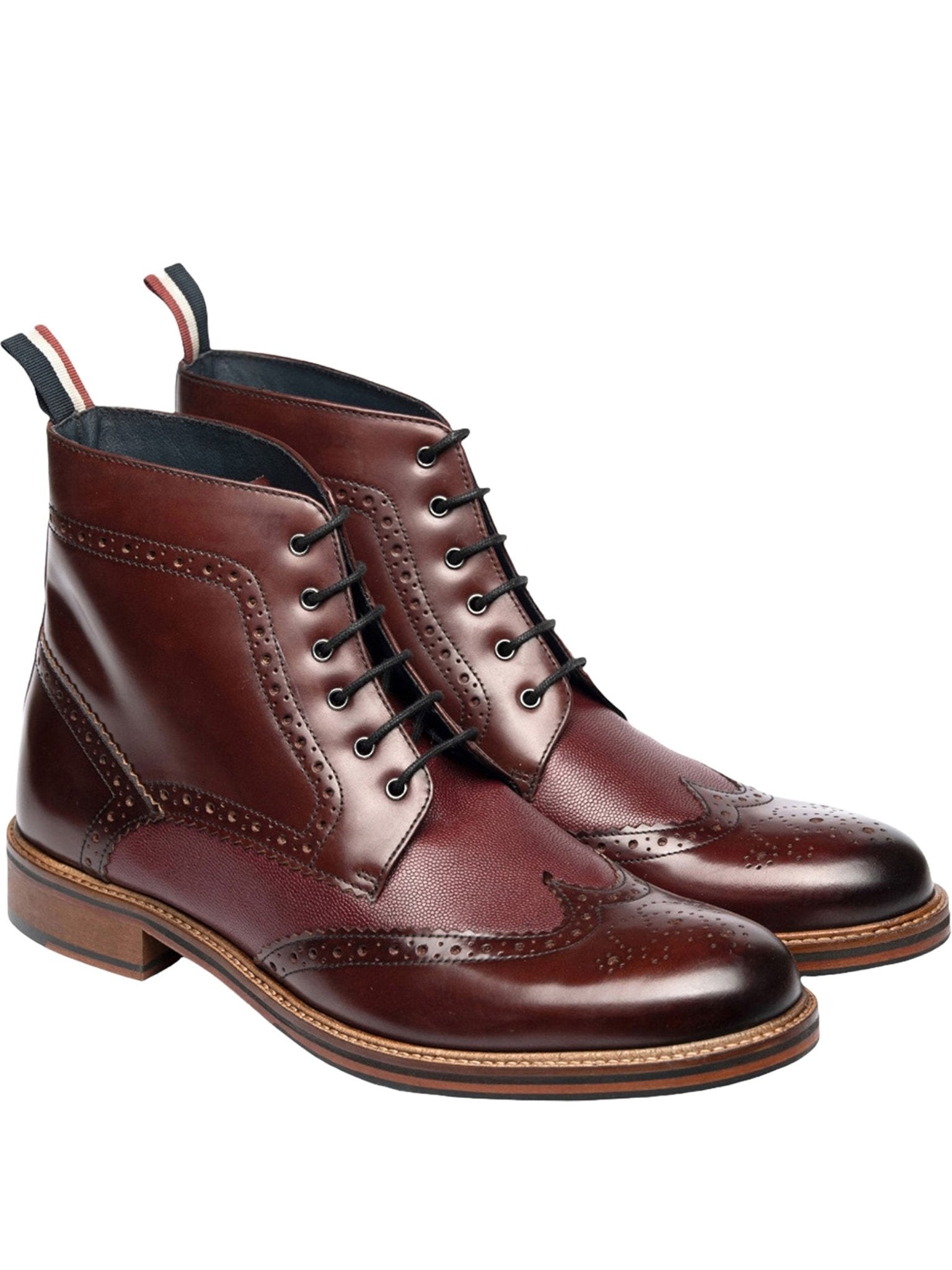 Ben Sherman Alfred Mens Lace Up Brogue Boots - Crafted Burnished Leather Ben Sherman