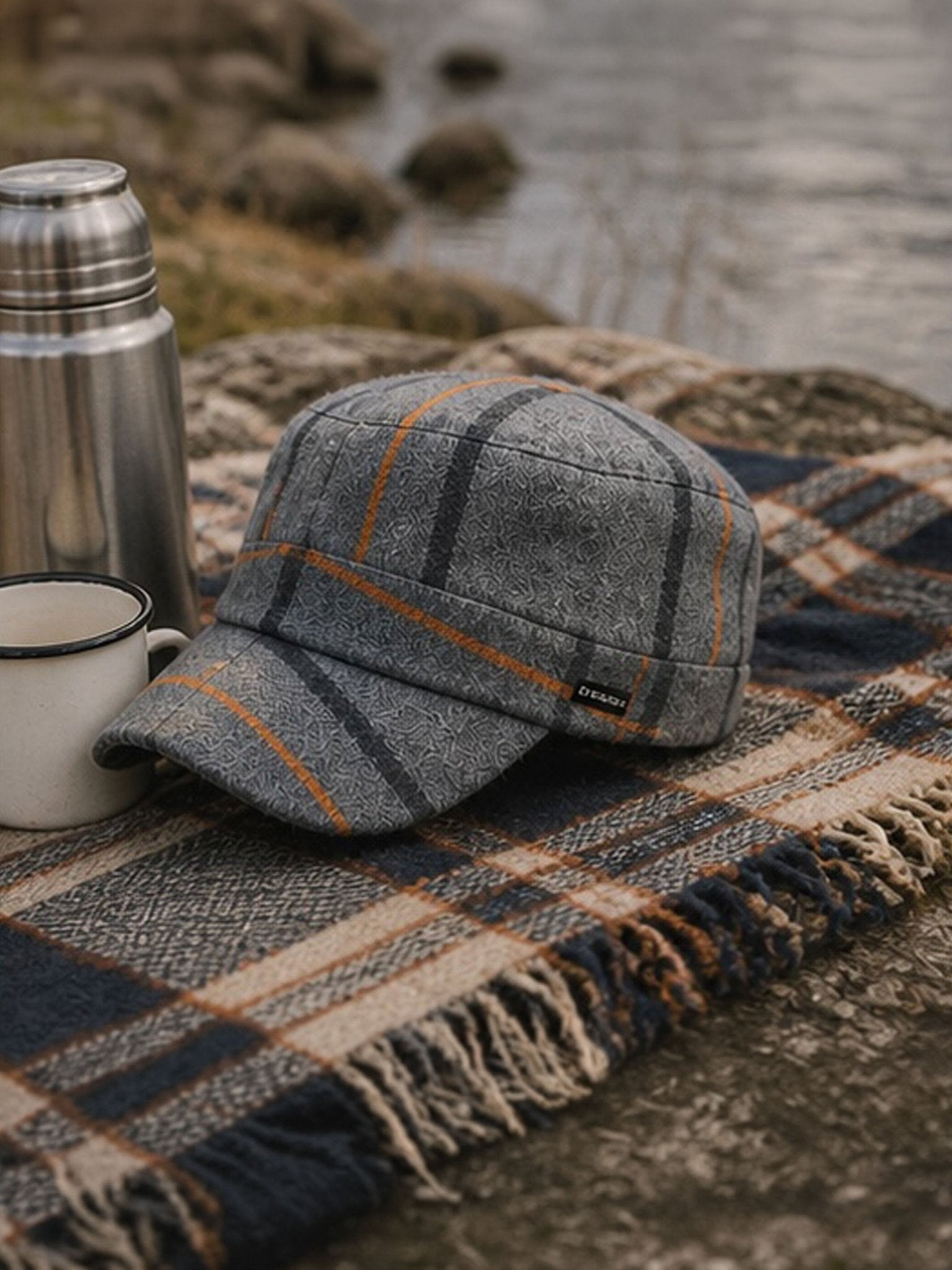 Craggi Grey Tweed Newsboy Cap Country Hat Grey Check Plaid military style Cap CRAGGI Hats