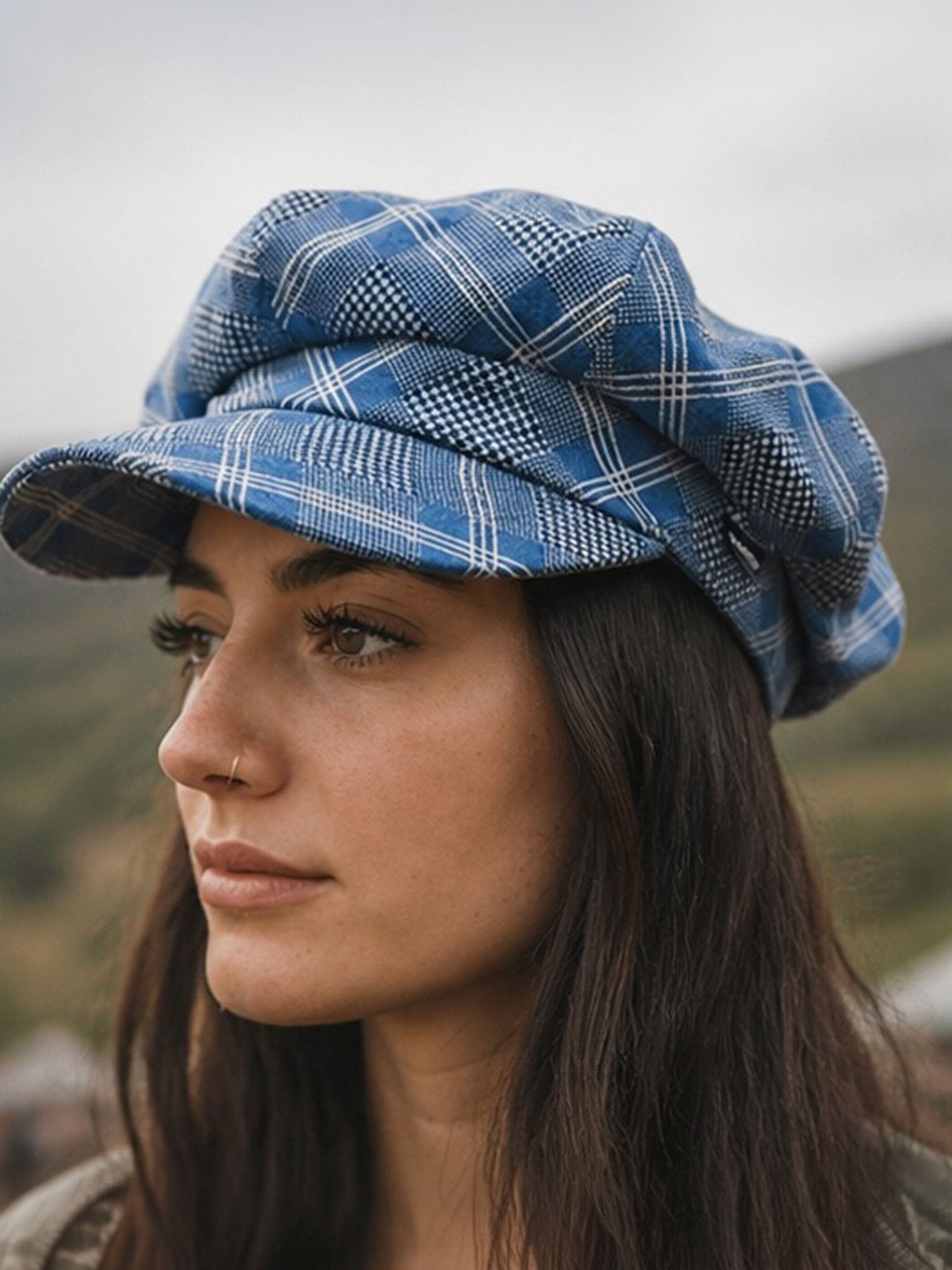 Craggi Ladies Baker Boy Hat Blue Pink Check. Womens Newsboy Cap CRAGGI Hats
