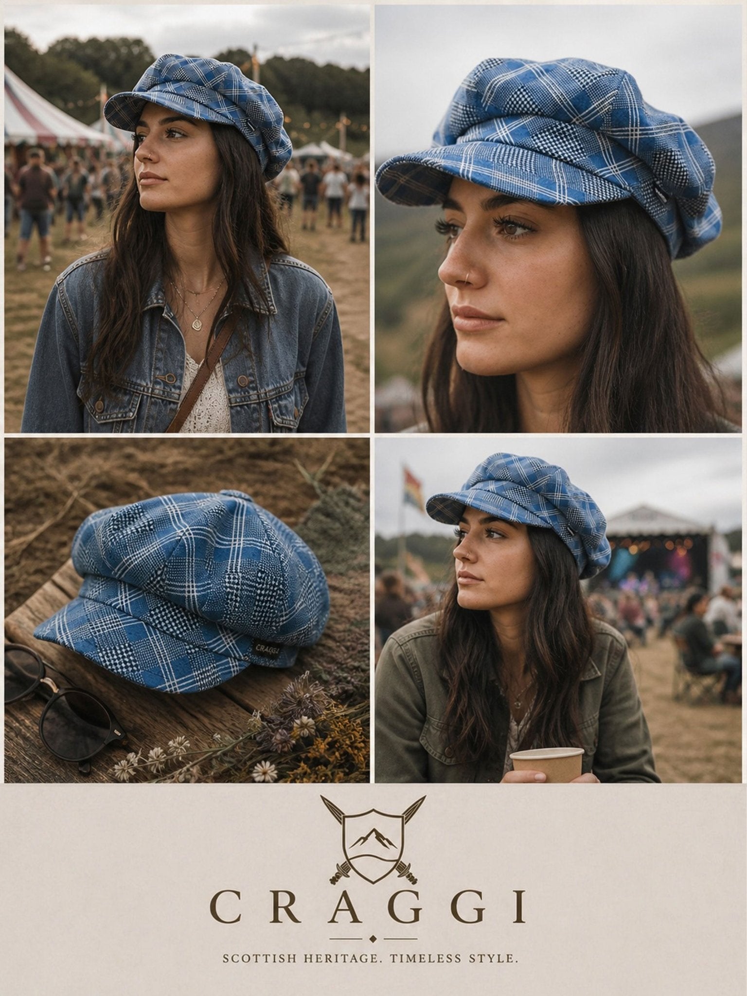 Craggi Ladies Baker Boy Hat Blue Pink Check. Womens Newsboy Cap CRAGGI Hats
