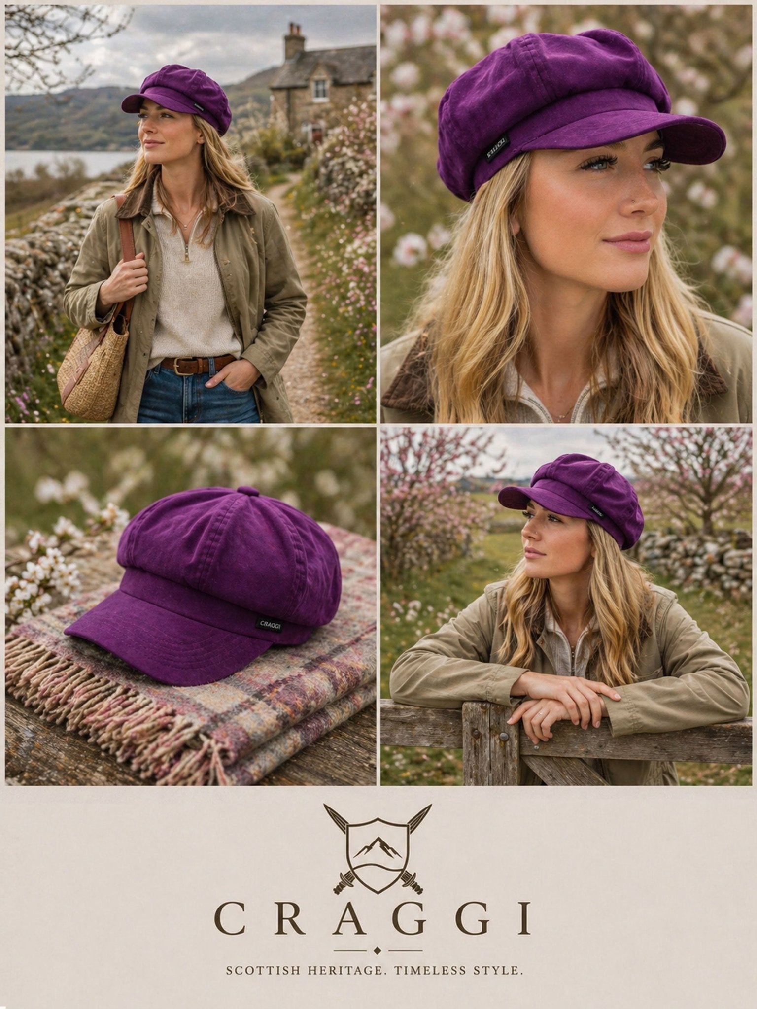 Craggi Ladies Baker boy Hat Purple Velvet Shelby Newsboy Womens Cap CRAGGI Hats