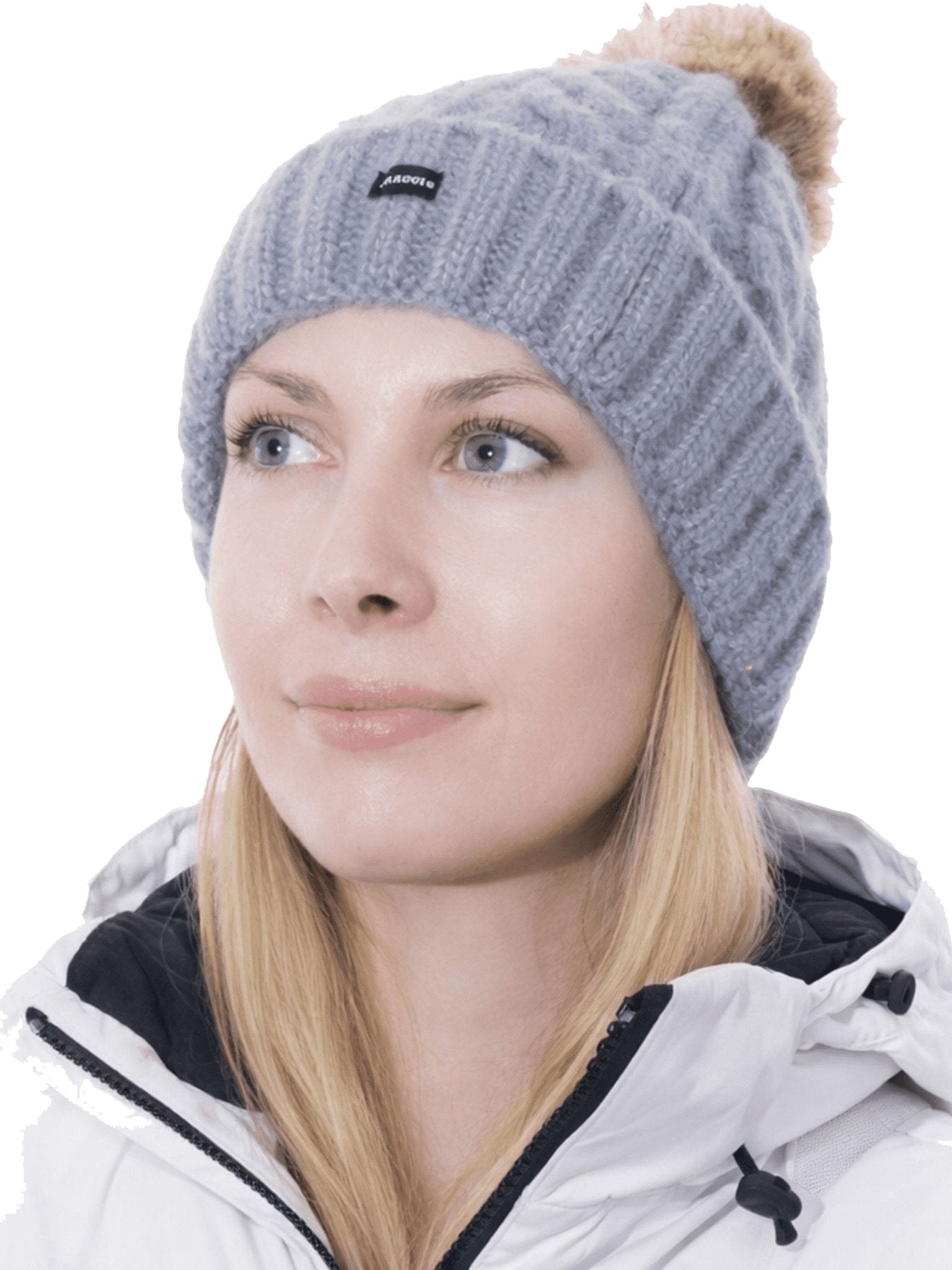 Craggi Ladies Bobble Hat Grey Cable Knit Pom Sports womens Beanie CRAGGI Hats