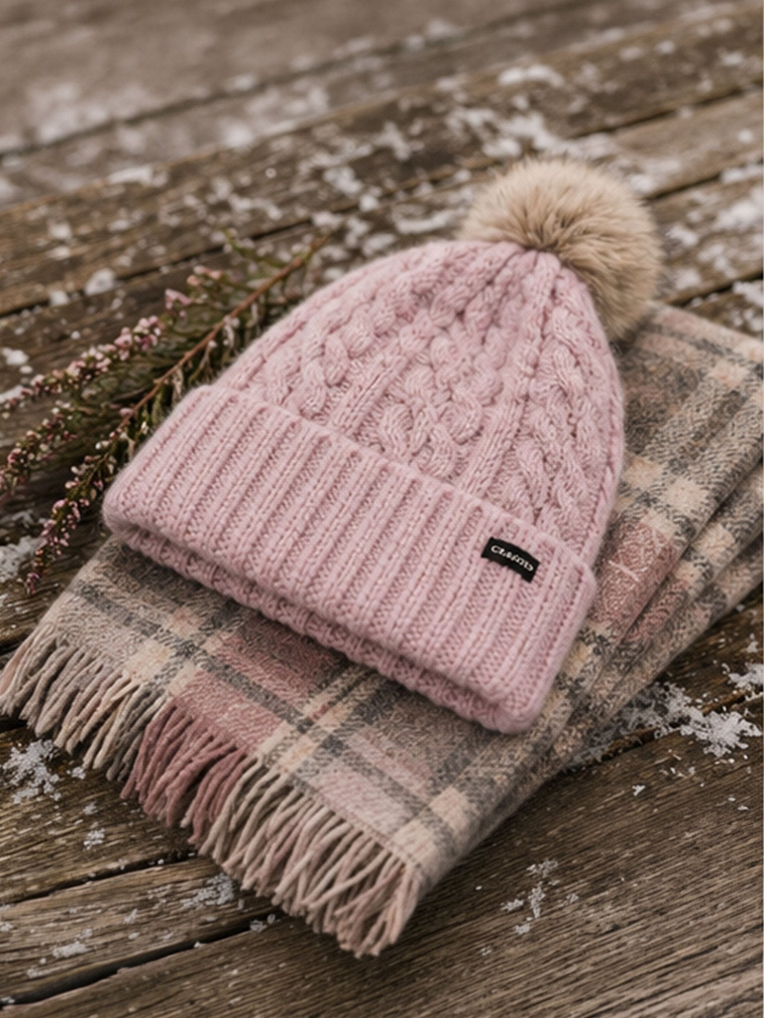 Craggi Ladies Bobble Hat Pink Knitted Pom, Womens Beanie Ski Hat CRAGGI Hats