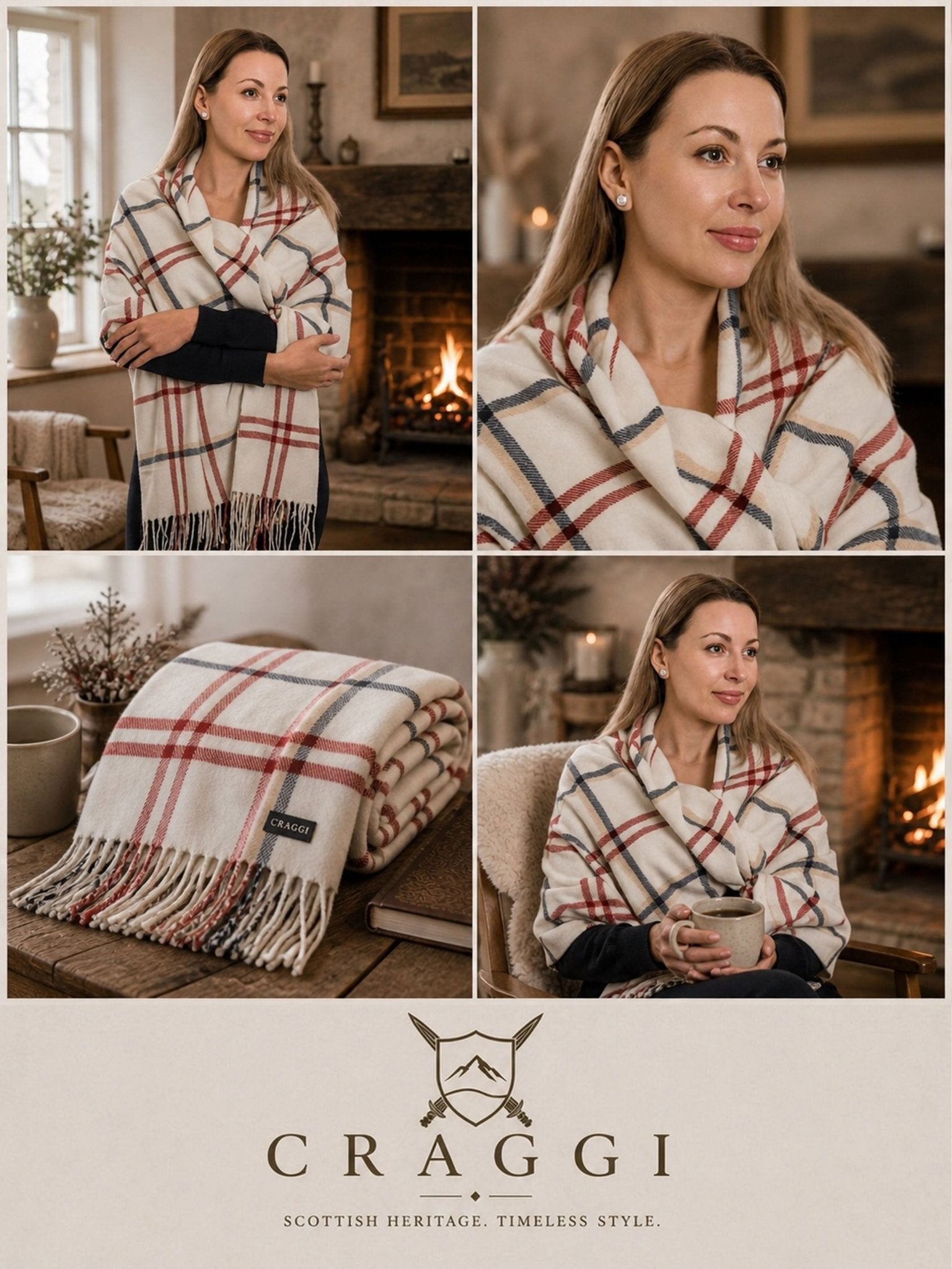 Craggi Ladies Pashmina Soft Check Shawl, Womens Blue and Red White Scarf CRAGGI Accessories