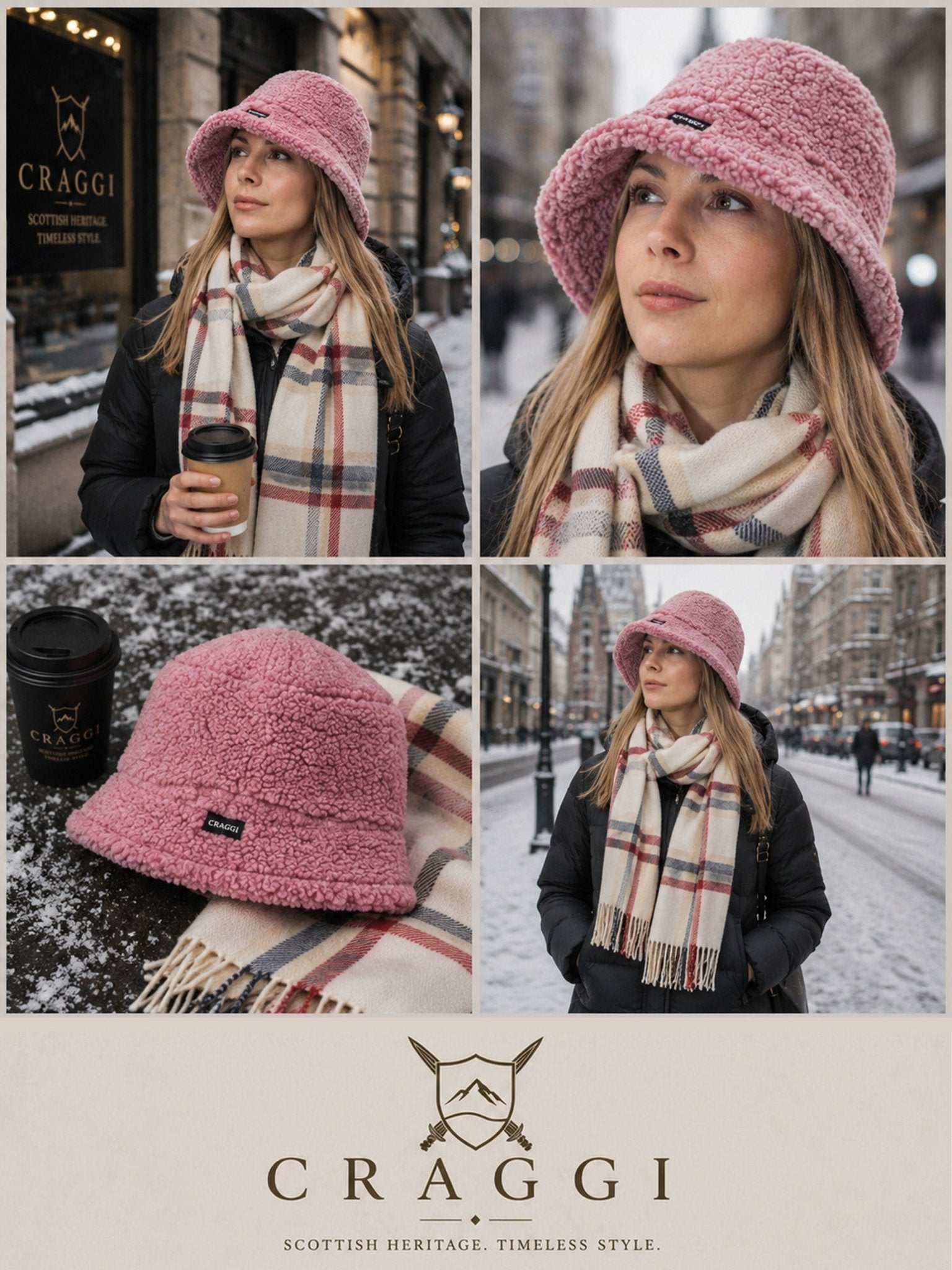 Craggi Ladies Polla Pink Bucket Hat in Pink Sherpa Borg Teddy Feel CRAGGI Hats