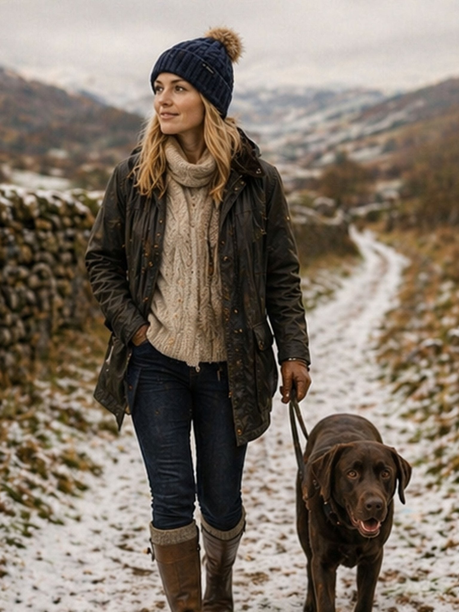 Craggi Ladies premium Bobble Hat Blue Knitted Pom, Womens Beanie Ski Hat CRAGGI Hats