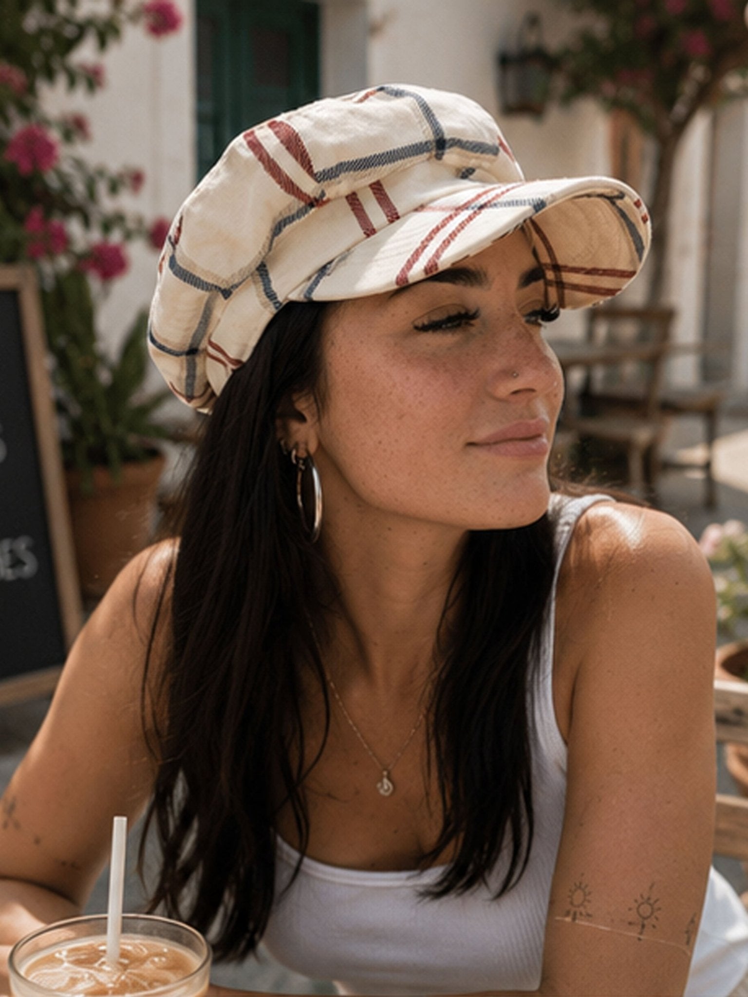 CRAGGI Ladies Signature Check Baker Boy Cap Red Navy Cream Newsboy Hat CRAGGI Hats