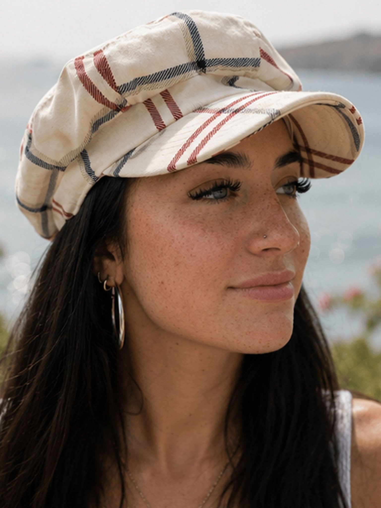 CRAGGI Ladies Signature Check Baker Boy Cap Red Navy Cream Newsboy Hat CRAGGI Hats
