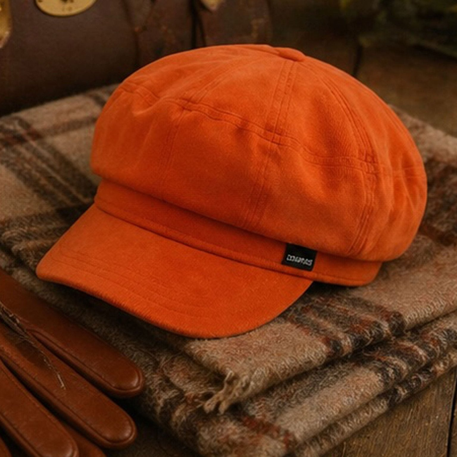 Craggi Ladies Velvet Orange Baker Boy Hat, Womens Shelby Newsboy Cap CRAGGI Hats