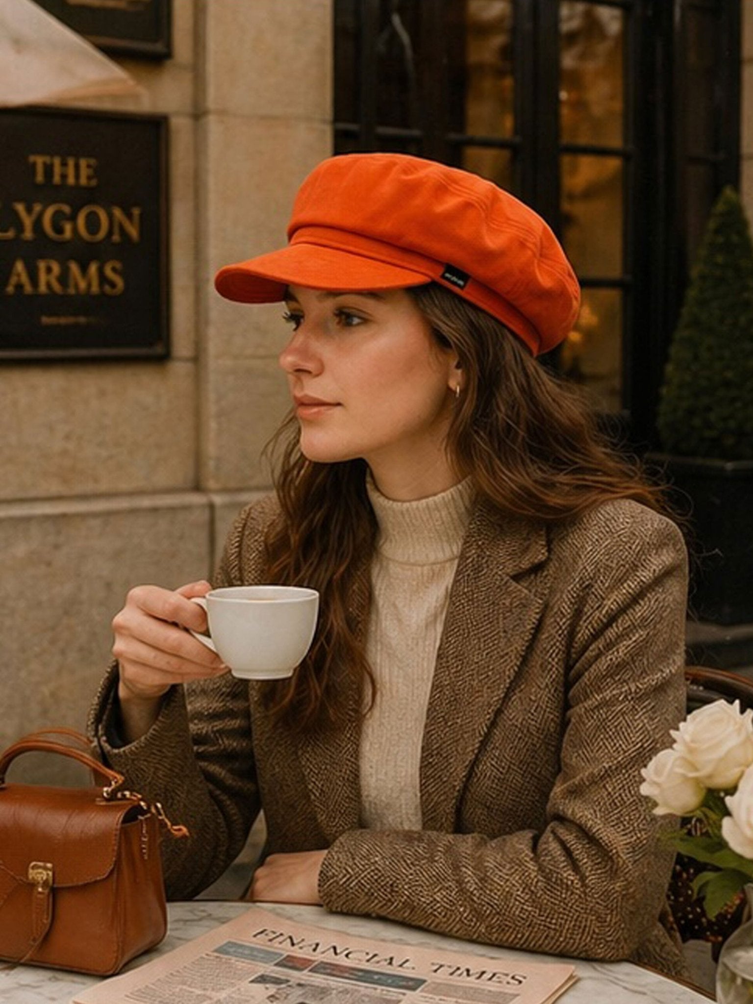 Craggi Ladies Velvet Orange Baker Boy Hat, Womens Shelby Newsboy Cap CRAGGI Hats