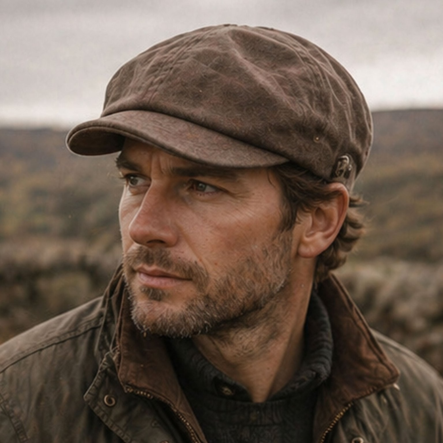 Craggi Mens Baker Boy Brown Waxed Cotton Showerproof Hat, mans Shelby Cap CRAGGI Hats