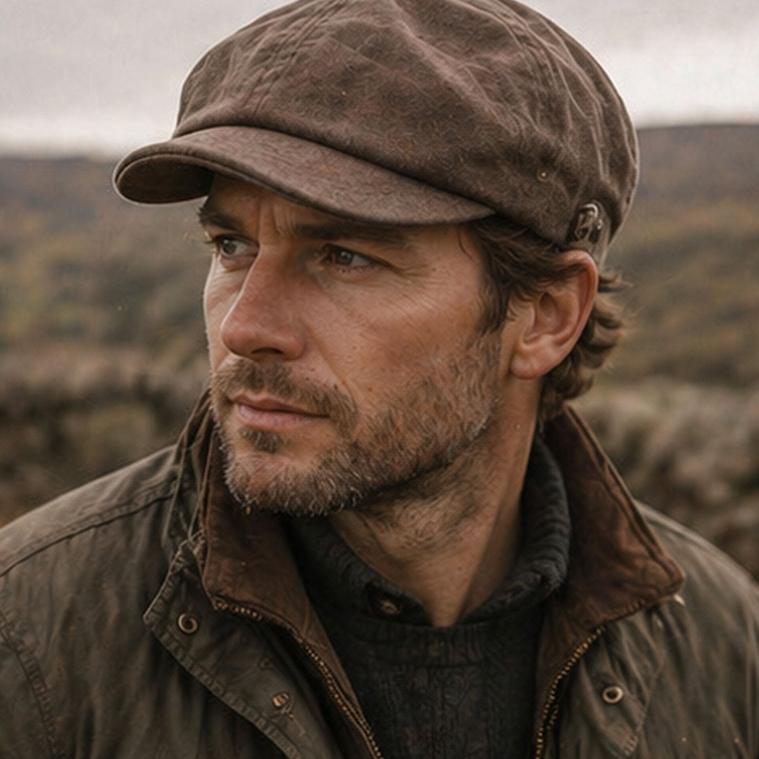 Craggi Mens Baker Boy Brown Waxed Cotton Showerproof Hat, mans Shelby Cap CRAGGI Hats