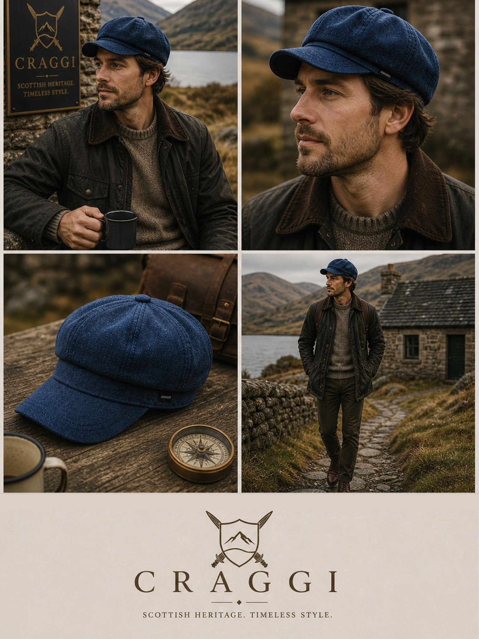 Craggi Mens Denim Baker Boy Cap Blue Denim Shelby Hat CRAGGI Hats