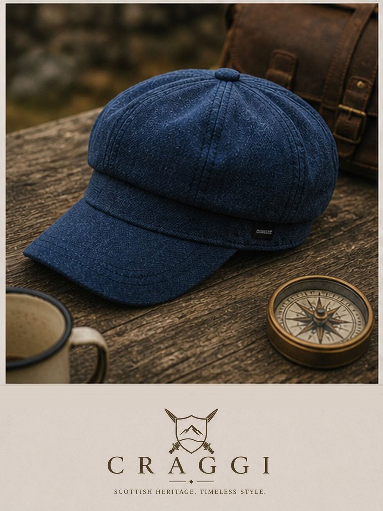 Craggi Mens Denim Baker Boy Cap Blue Denim Shelby Hat CRAGGI Hats