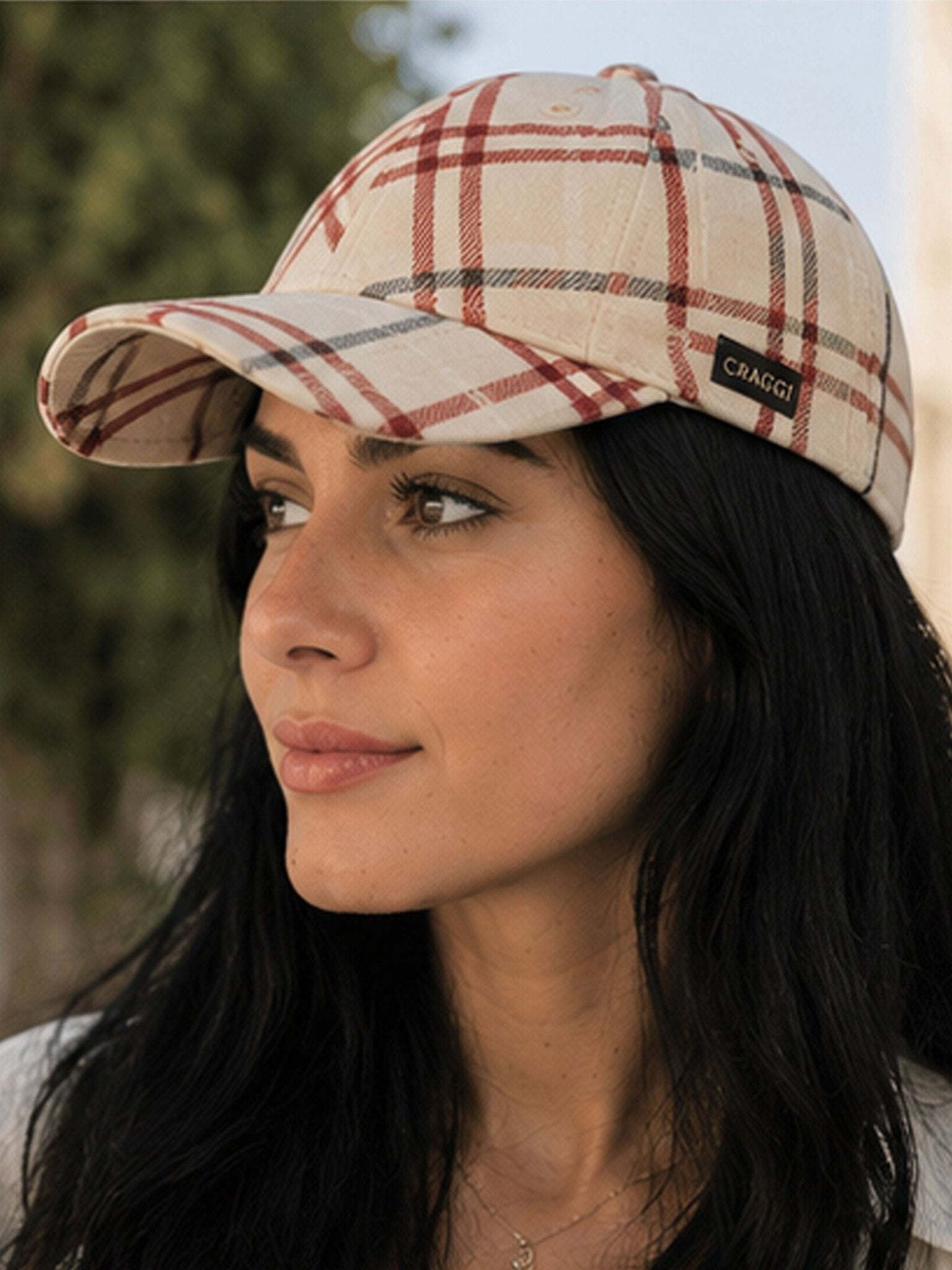CRAGGI Signature Check Baseball Cap – Ladies Adjustable Cotton Hat Navy Red Cream Check Sports Cap CRAGGI Hats