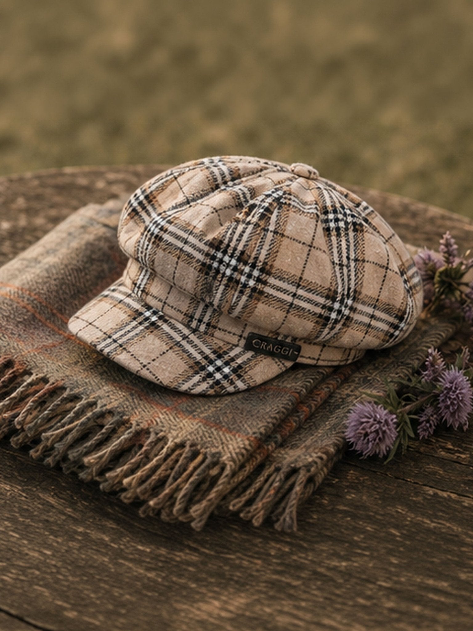 Craggi Tweed Baker Boy Hat Newsboy Cap Oatmeal Check Shelby Hats ladies CRAGGI Hats