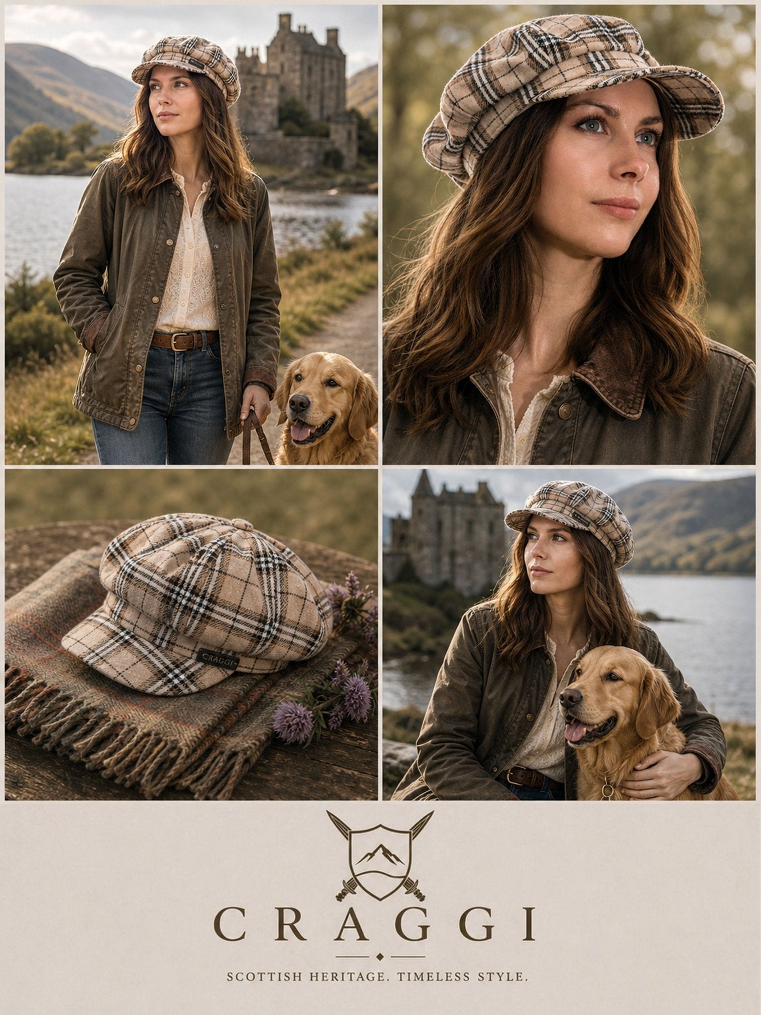 Craggi Tweed Baker Boy Hat Newsboy Cap Oatmeal Check Shelby Hats ladies CRAGGI Hats