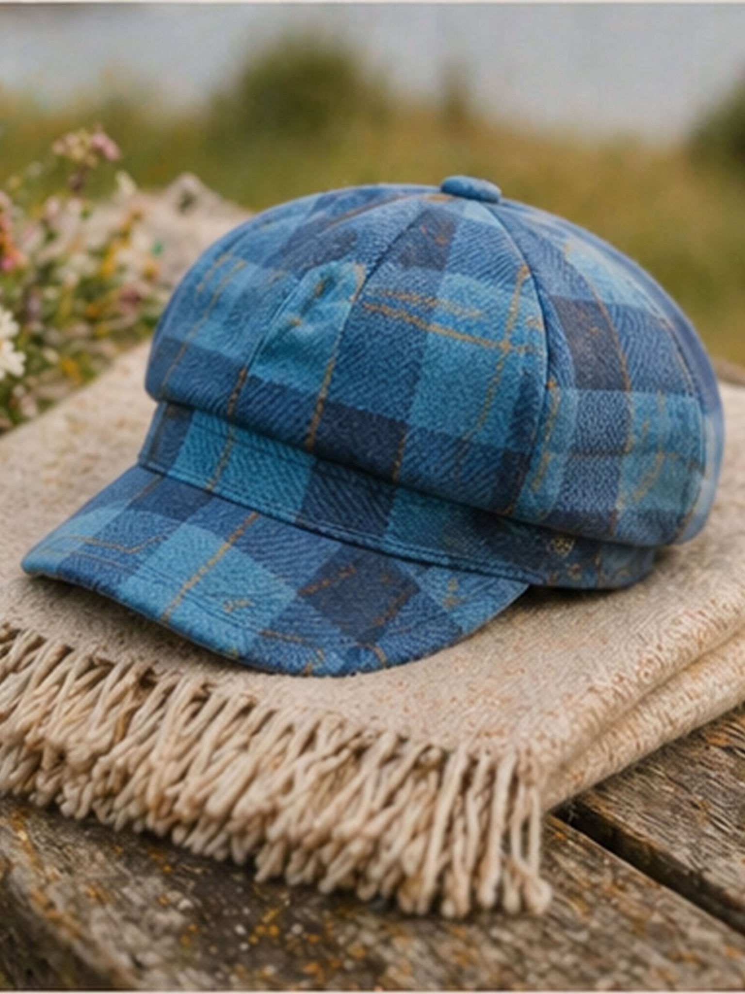 Craggi Tweed Baker Boy / Newsboy Cap Strathy Blue Plaid Flat Cap ladies / Womens CRAGGI Hats