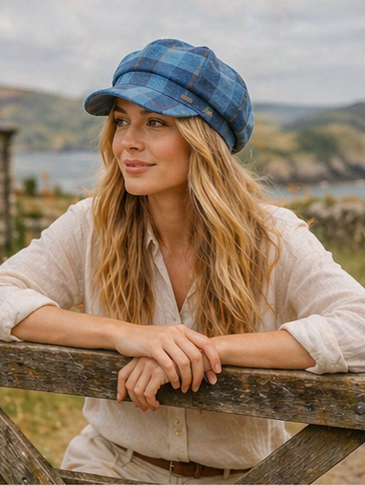 Craggi Tweed Baker Boy / Newsboy Cap Strathy Blue Plaid Flat Cap ladies / Womens CRAGGI Hats