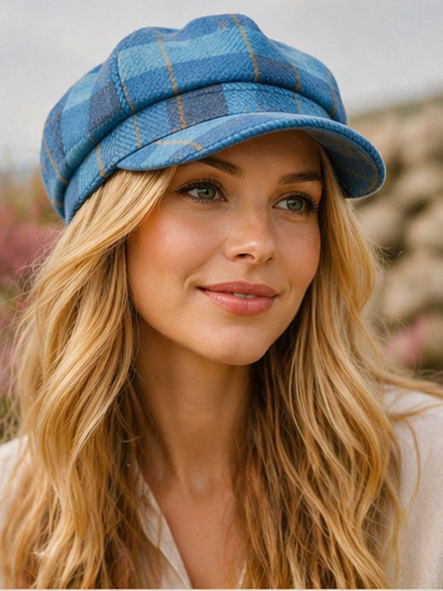 Craggi Tweed Baker Boy / Newsboy Cap Strathy Blue Plaid Flat Cap ladies / Womens CRAGGI Hats