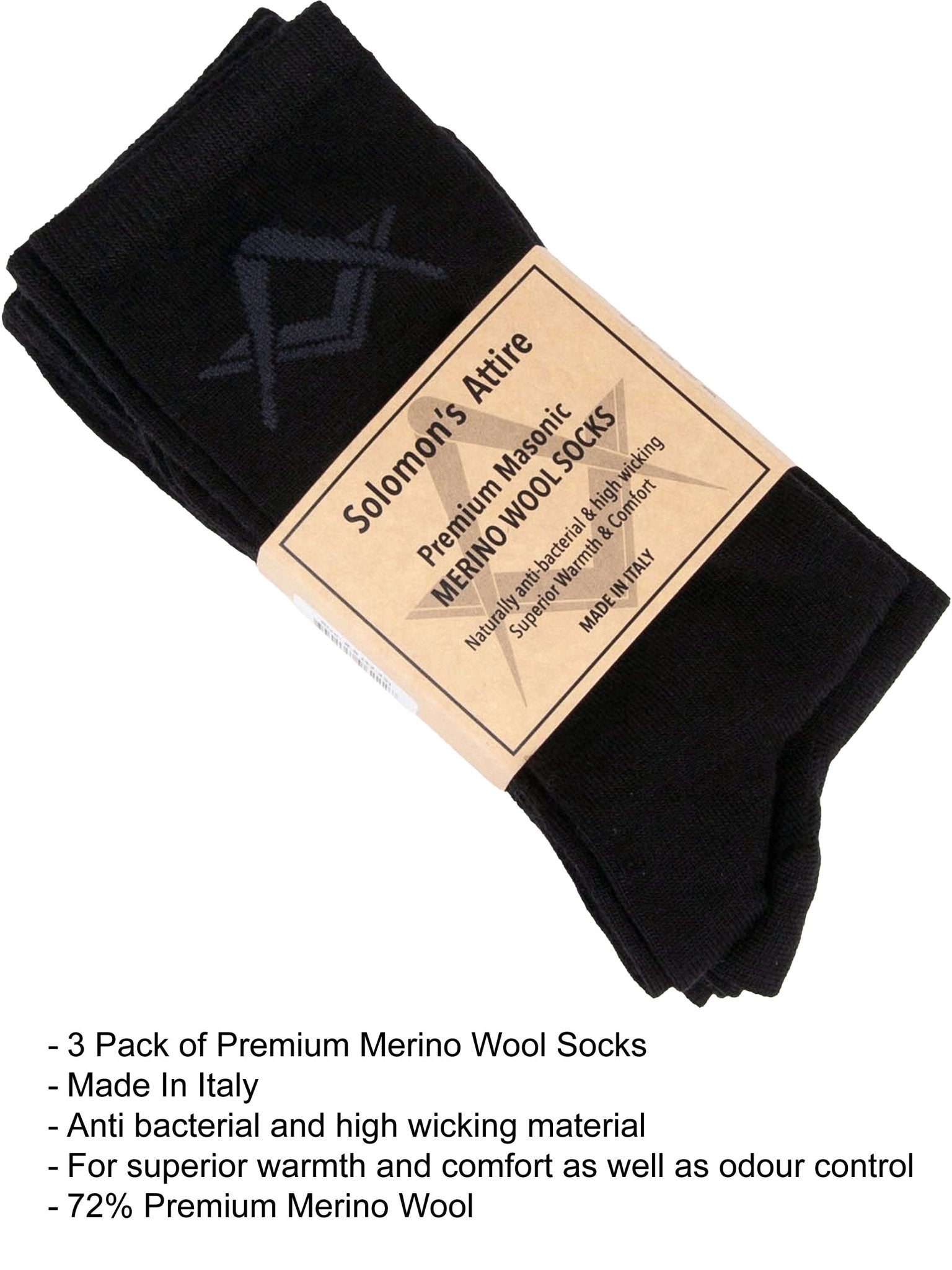 Freemason Masonic regalia Merino Wool Socks - 3 Pack - Made In Italy (72% merino) Masonic Regalia
