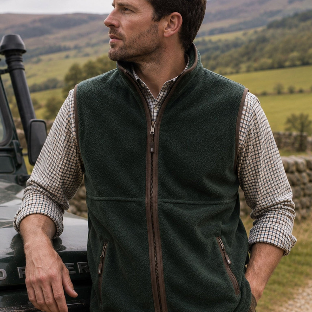 Hoggs of Fife Stenton men's fleece gilet bodywarmer in green, main view
