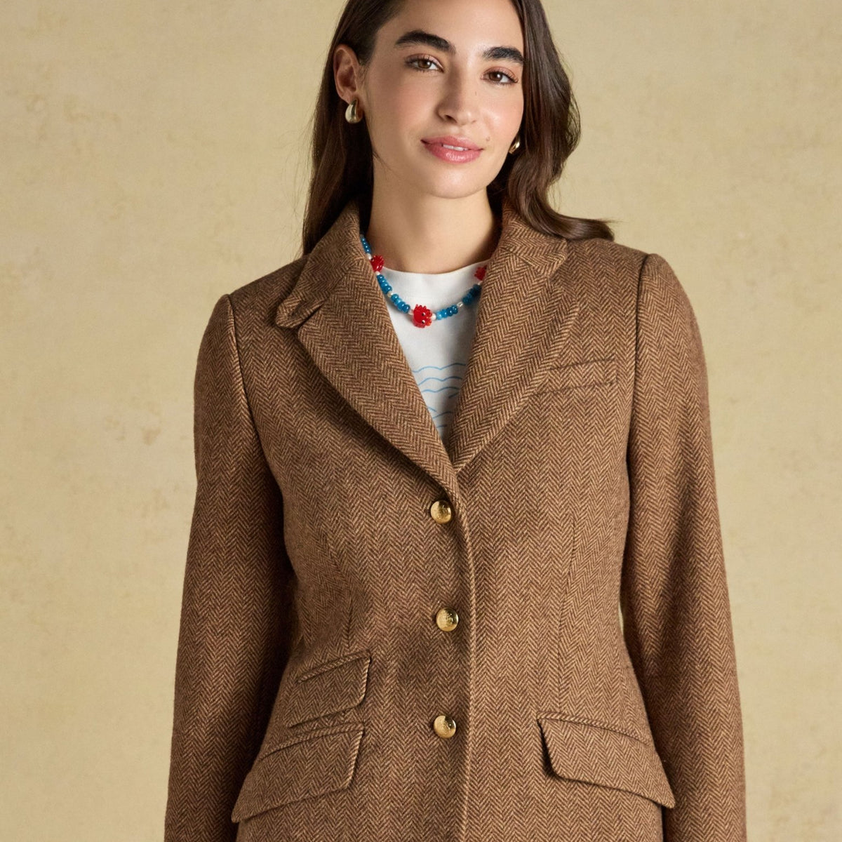 Joules Canterly Women’s Herringbone Tweed Hacking Jacket Joules Outerwear