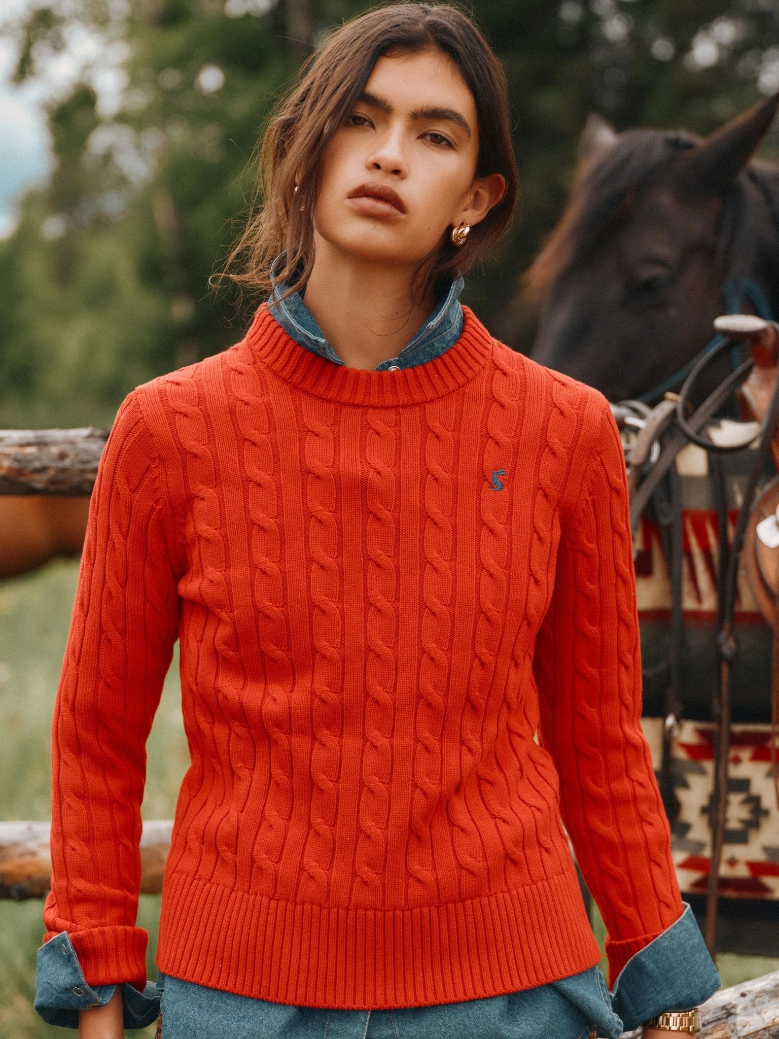 Joules Classic Cable Cotton ladies Jumper | Women's Crew Neck Pullover Joules Knitwear