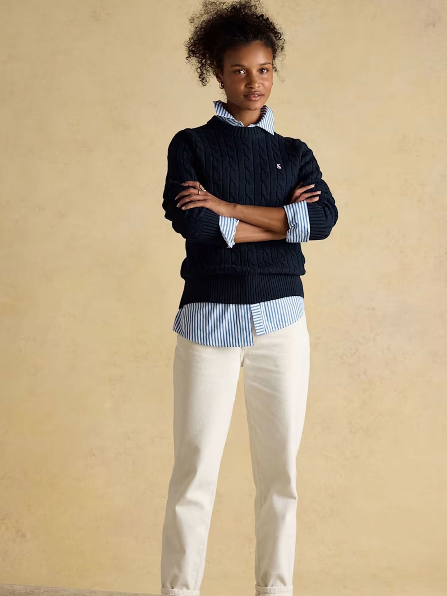 Joules Classic Cable Cotton ladies Jumper | Women's Crew Neck Pullover Joules Knitwear