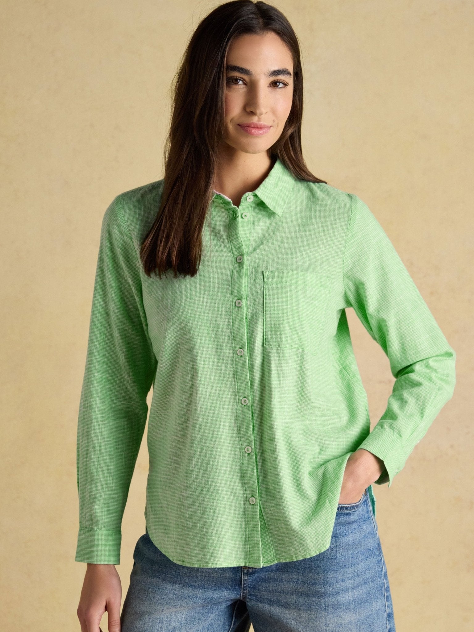 Joules Ida Ladies Cotton Shirt Long Sleeve Button-Down Smart Casual Blouse with Curved Hem Joules Shirt