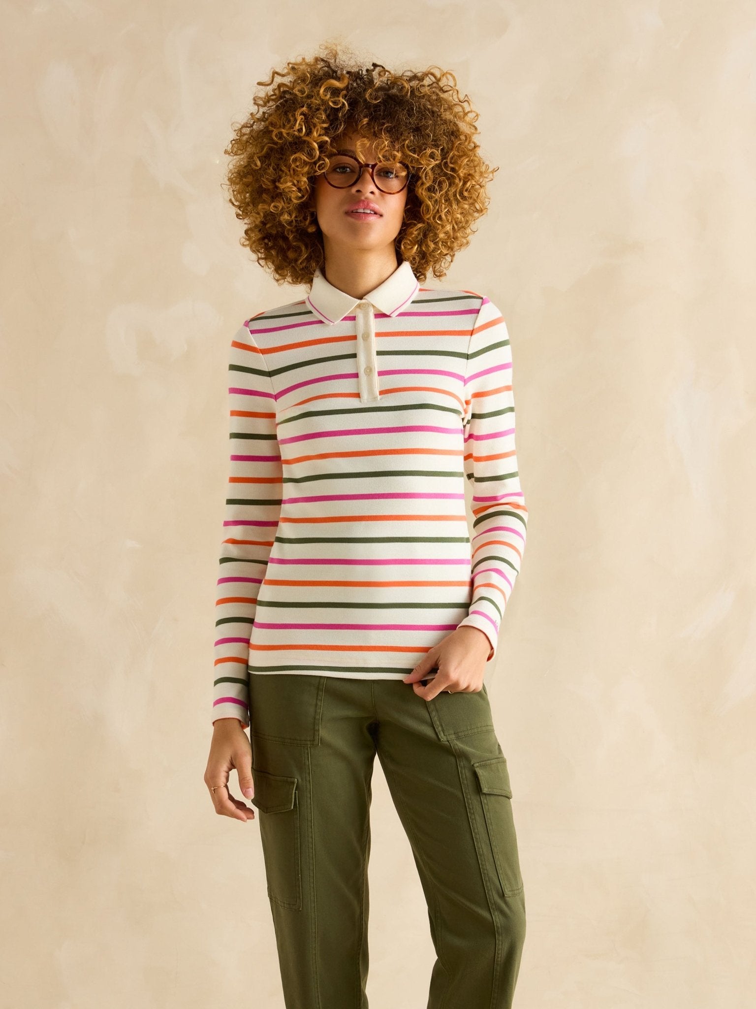 Joules - Joules Fairfield Long Sleeve Ribbed Polo Shirt / Ladies shirt