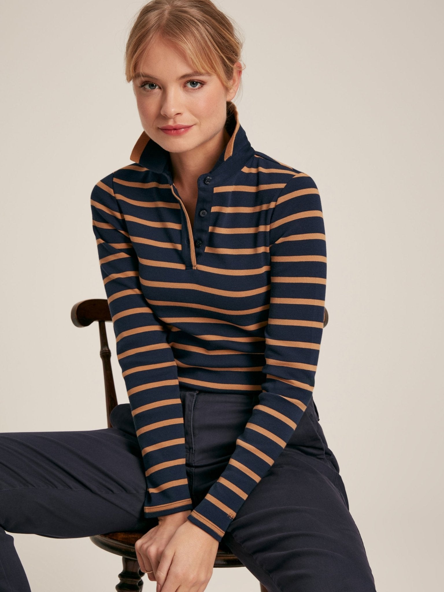 Joules - Joules Fairfield Long Sleeve Ribbed Polo Shirt / Ladies shirt