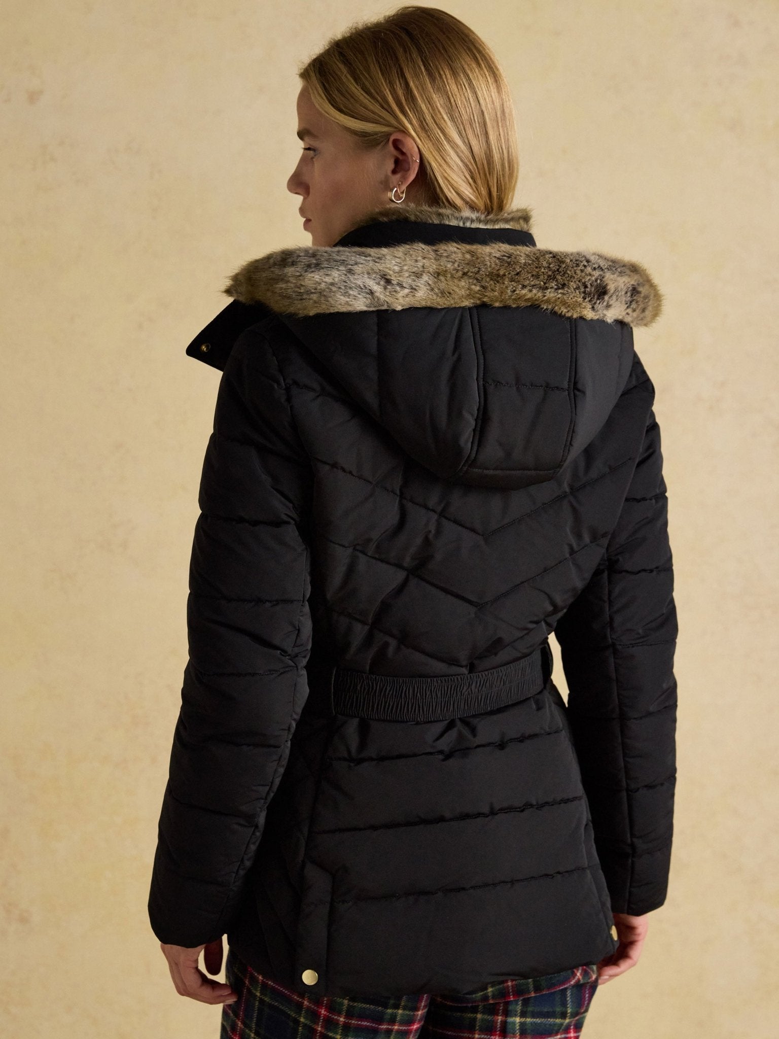 Joules - Ladies Aspen Showerproof Padded womens Coat with Faux Fur removable Hood Joules