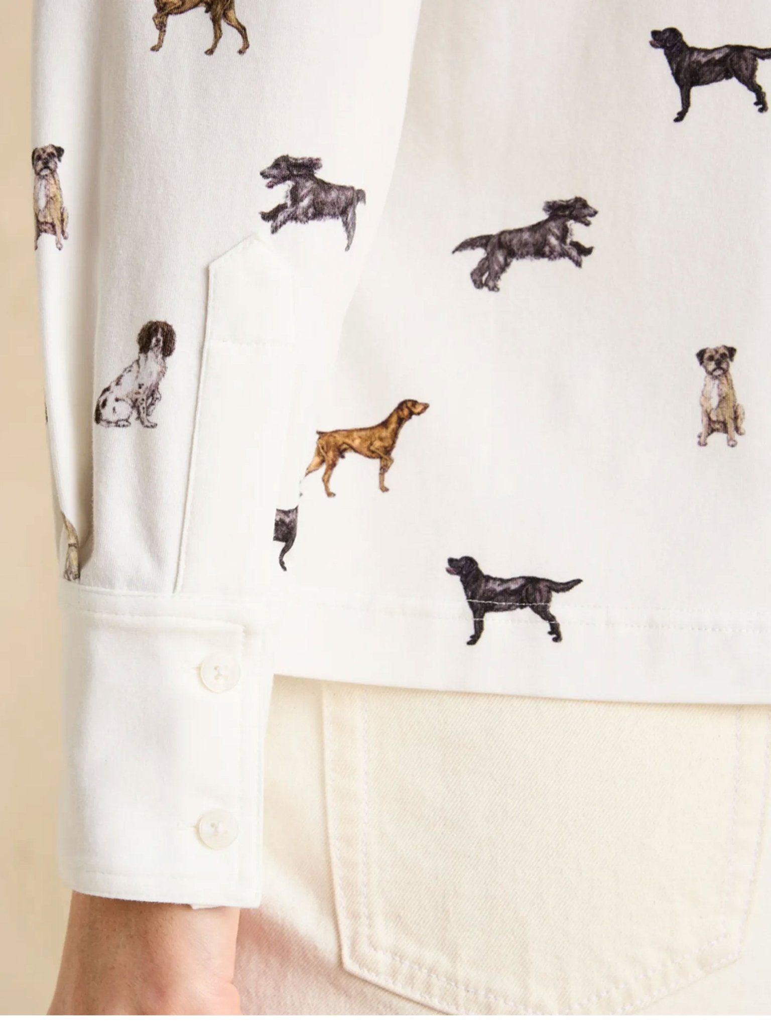 Joules - Ladies Burlington Eleanor Tomlinson Jersey Shirt - Dogs Print - womens shirt / blouse Joules
