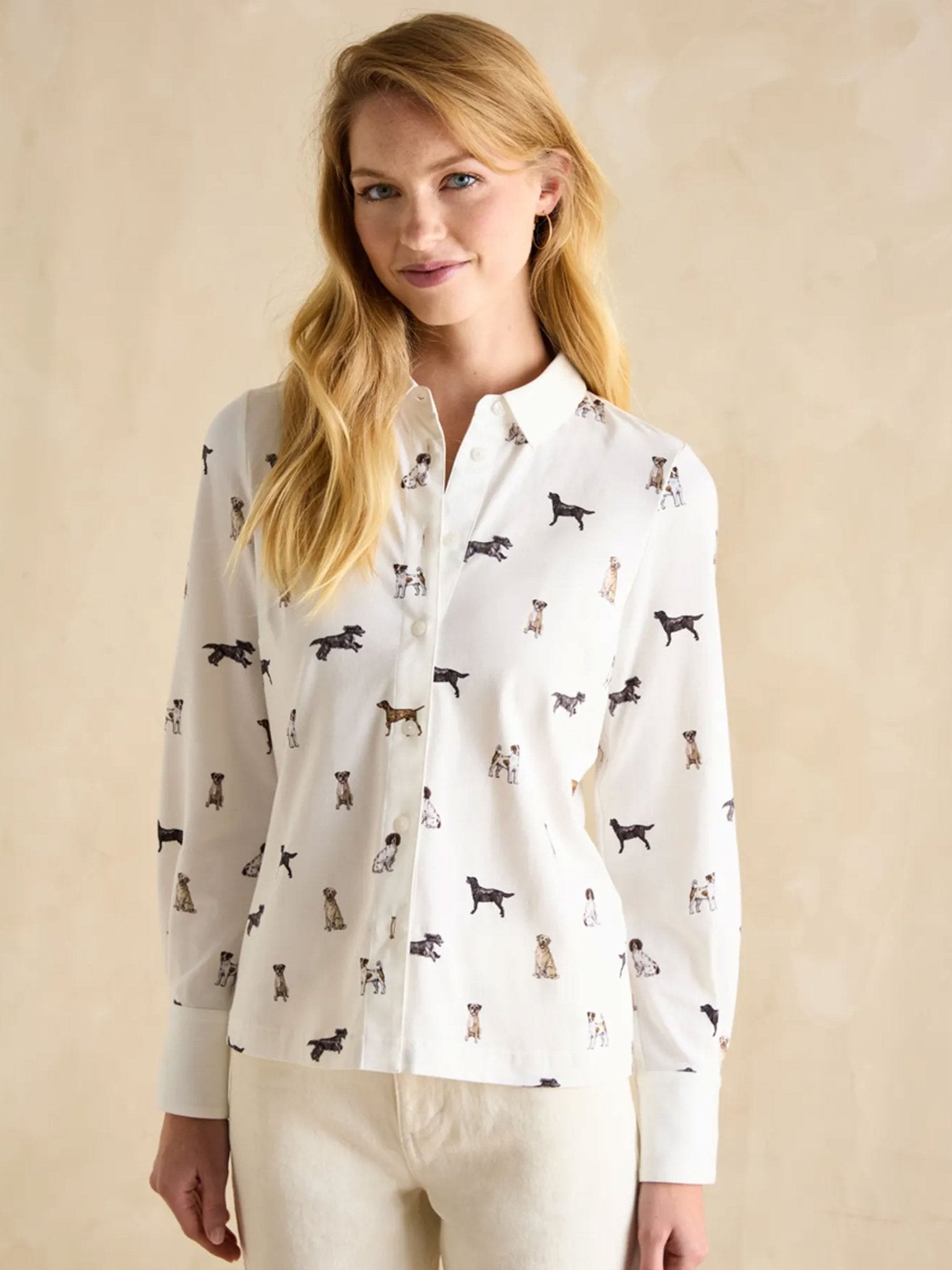 Joules - Ladies Burlington Eleanor Tomlinson Jersey Shirt - Dogs Print - womens shirt / blouse Joules