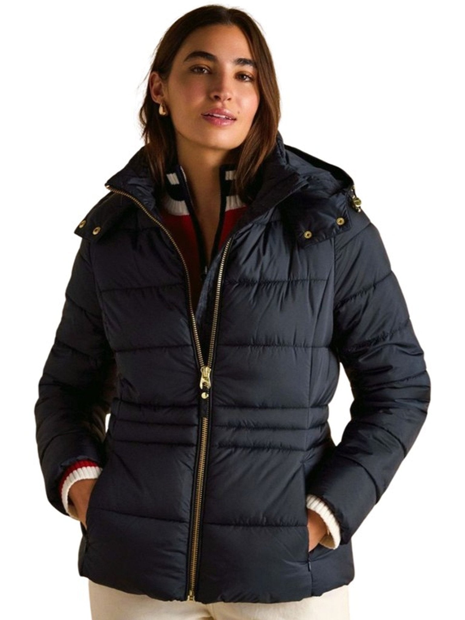 Joules - Ladies Hadlow Showerproof Padded womens Coat with Faux Fur removable Hood Joules