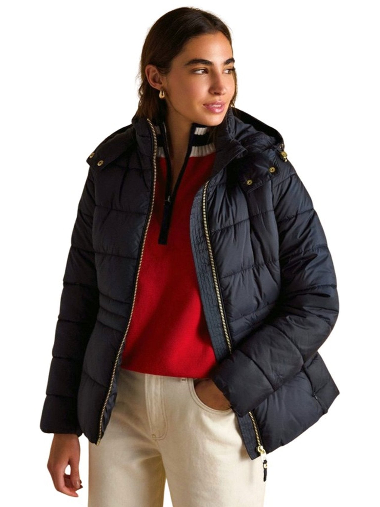 Joules - Ladies Hadlow Showerproof Padded womens Coat with Faux Fur removable Hood Joules