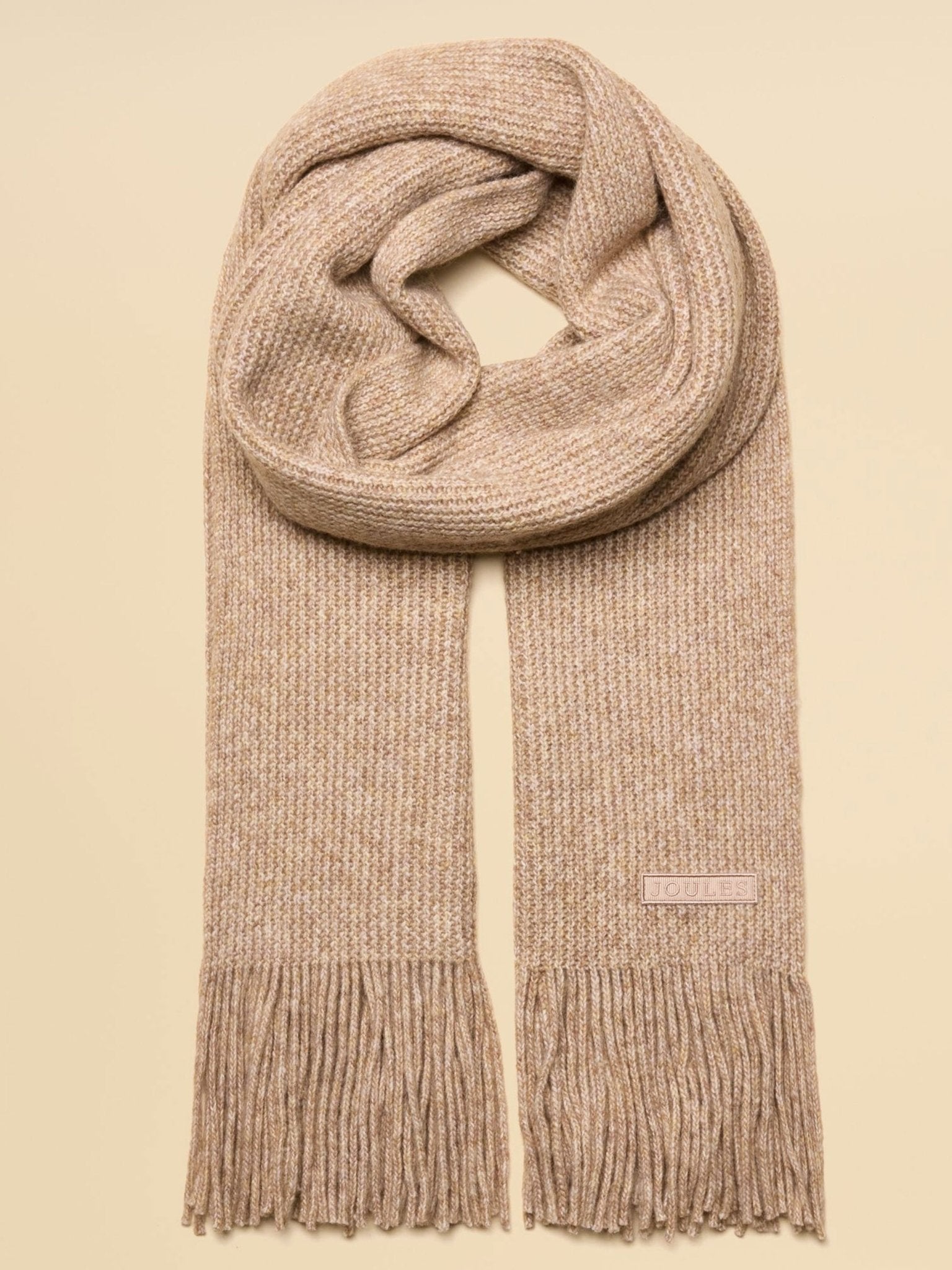 Joules Rosa Oatmeal Knitted Scarf – Soft Fringed Winter Wrap Joules Ladies Headwear