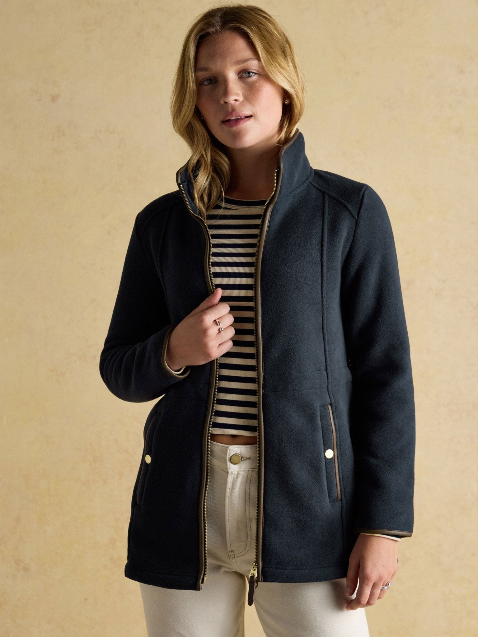 Joules Womens Heritage Longline Fleece Jacket / Ladies Full zip fleece coat Joules