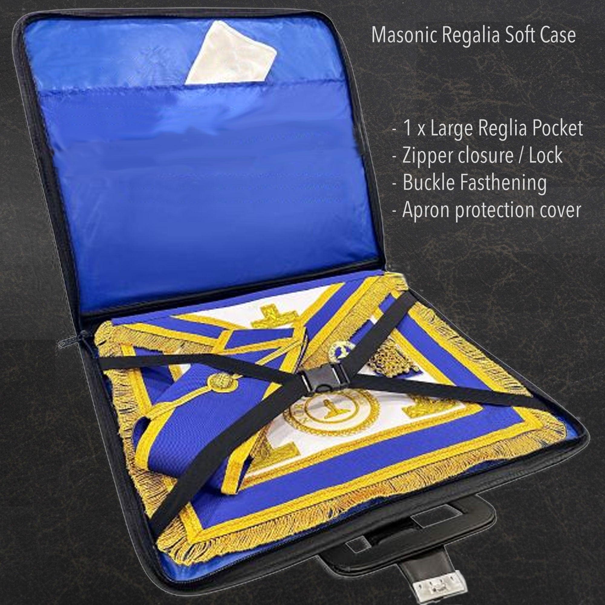 Freemason Masonic regalia Soft Case - Lockable, durable with internal pocket and buckle for Apron Masonic Regalia Apron