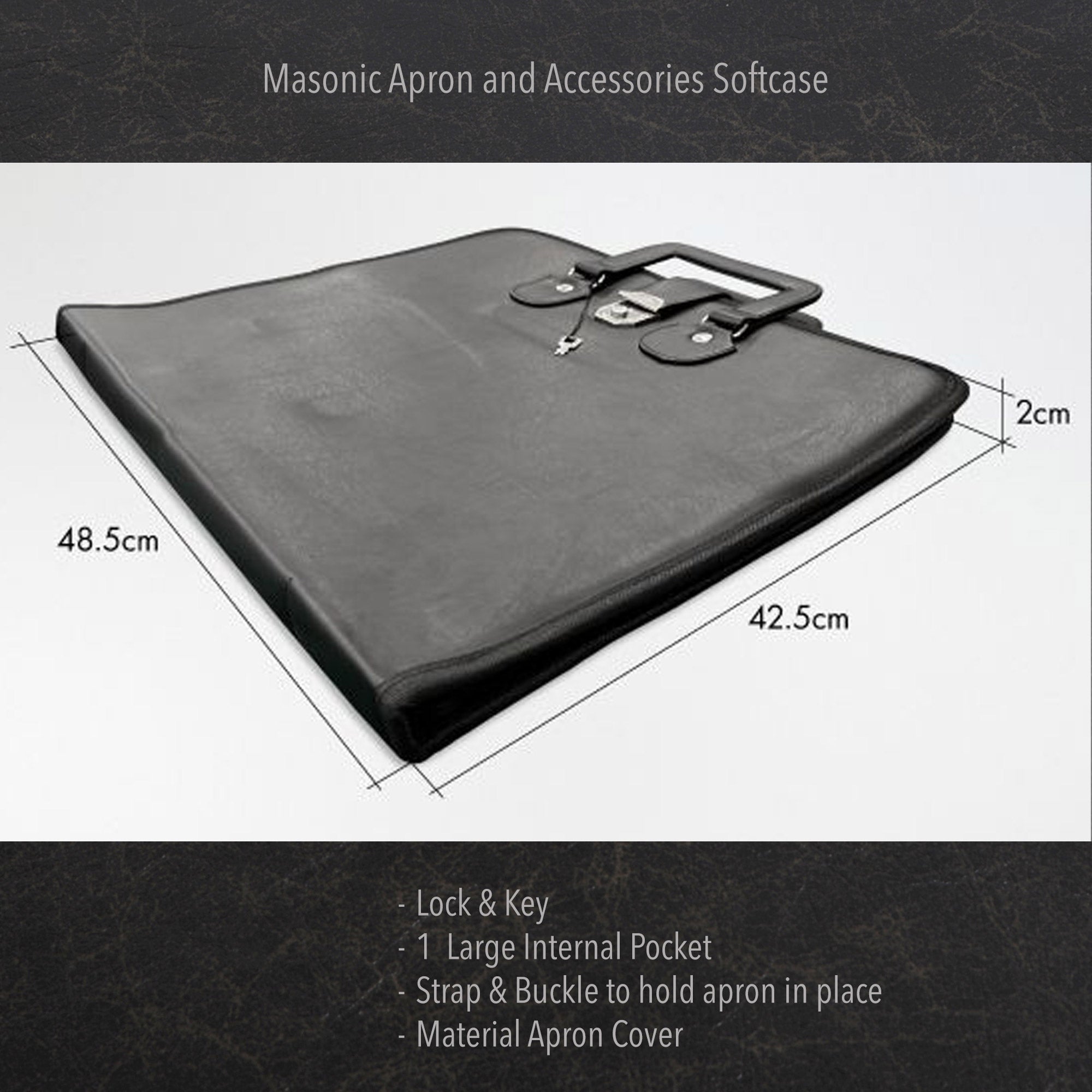 Freemason Masonic regalia Soft Case - Lockable, durable with internal pocket and buckle for Apron Masonic Regalia Apron