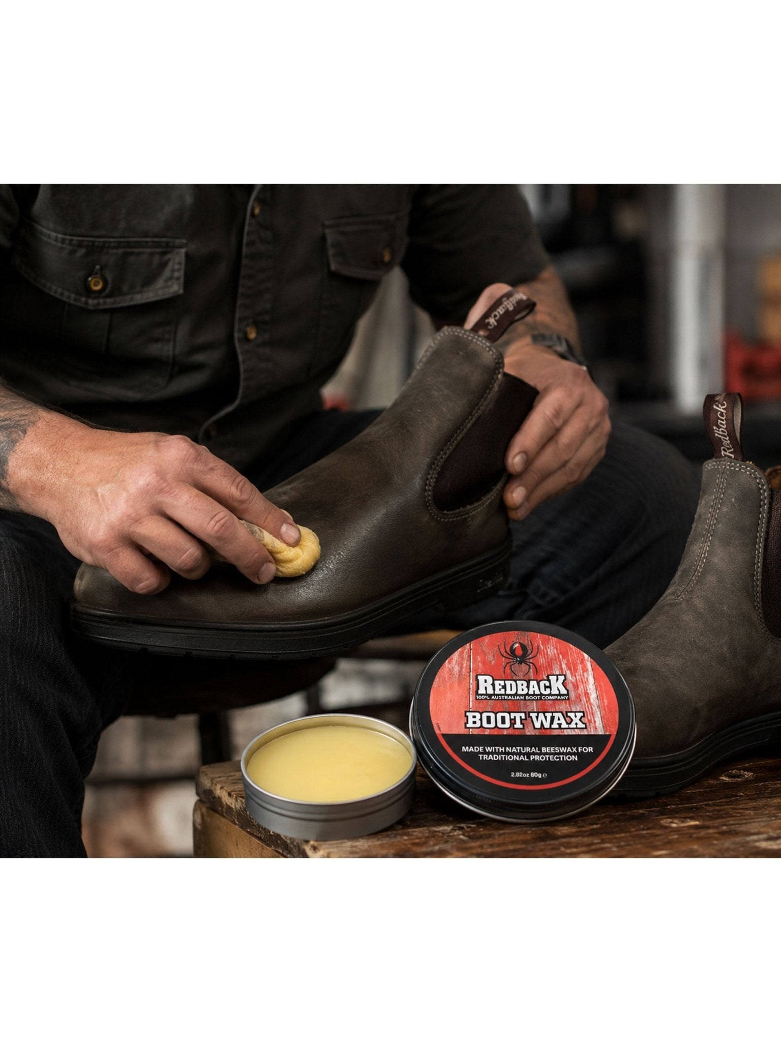 Redback - 80g Boot Wax - specially formulated bees wax and oils Redback Shoe & Clothing Care