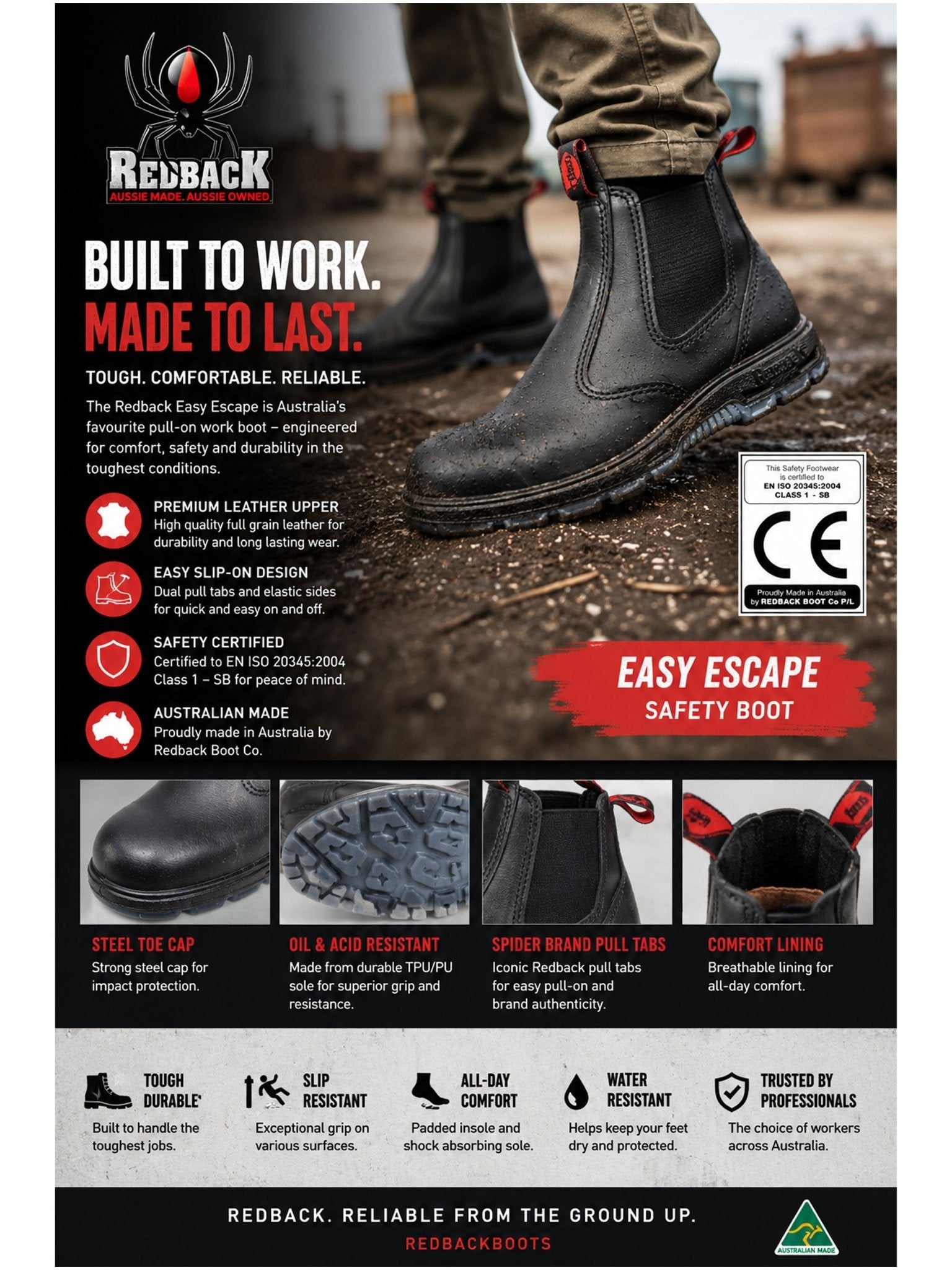 Redback Black Safety Boot (USBBK) - Class 1SB - Safety dealer boots Redback Safety Footwear