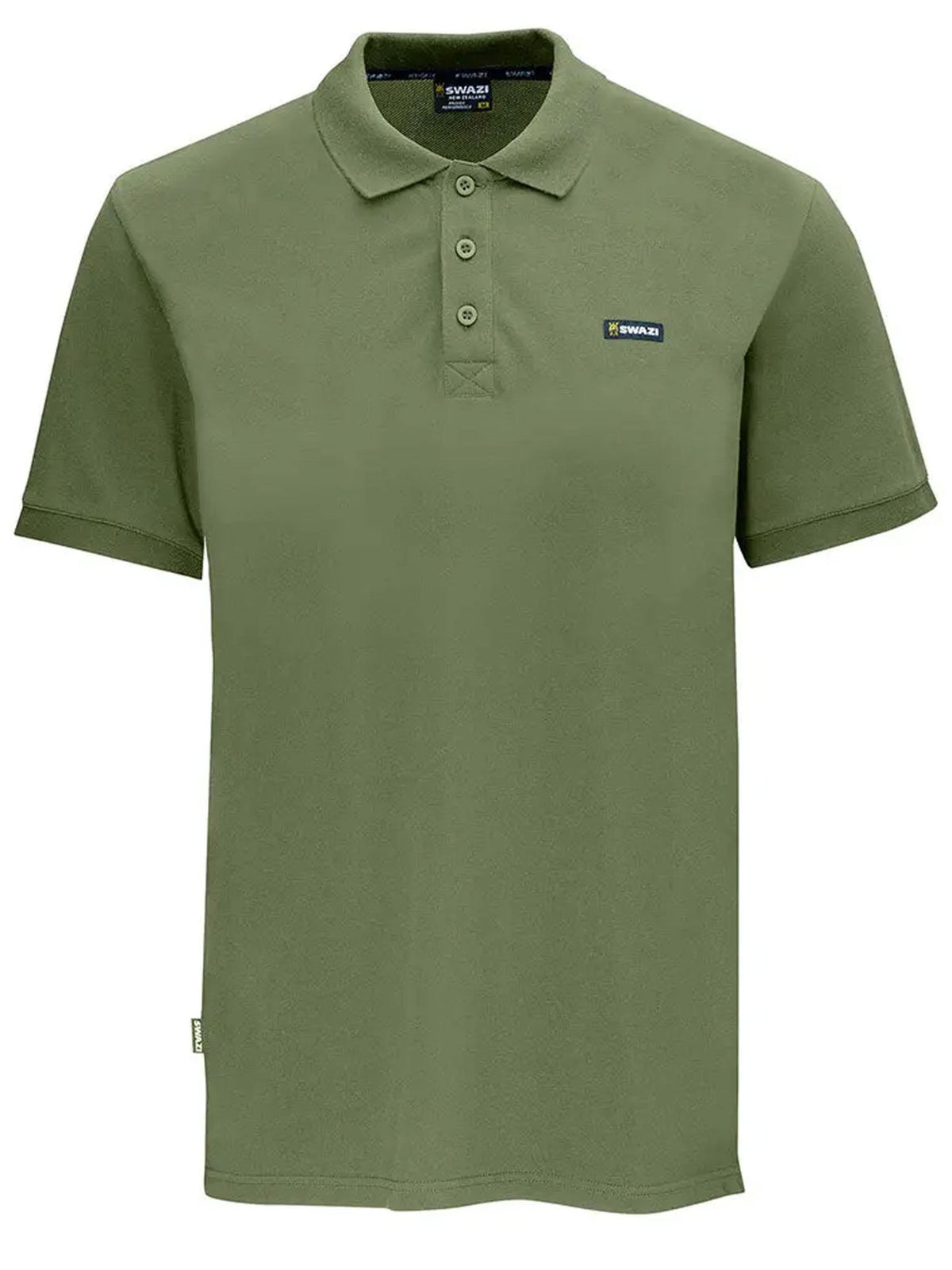 Swazi men's olive green cotton piqué polo shirt, front view