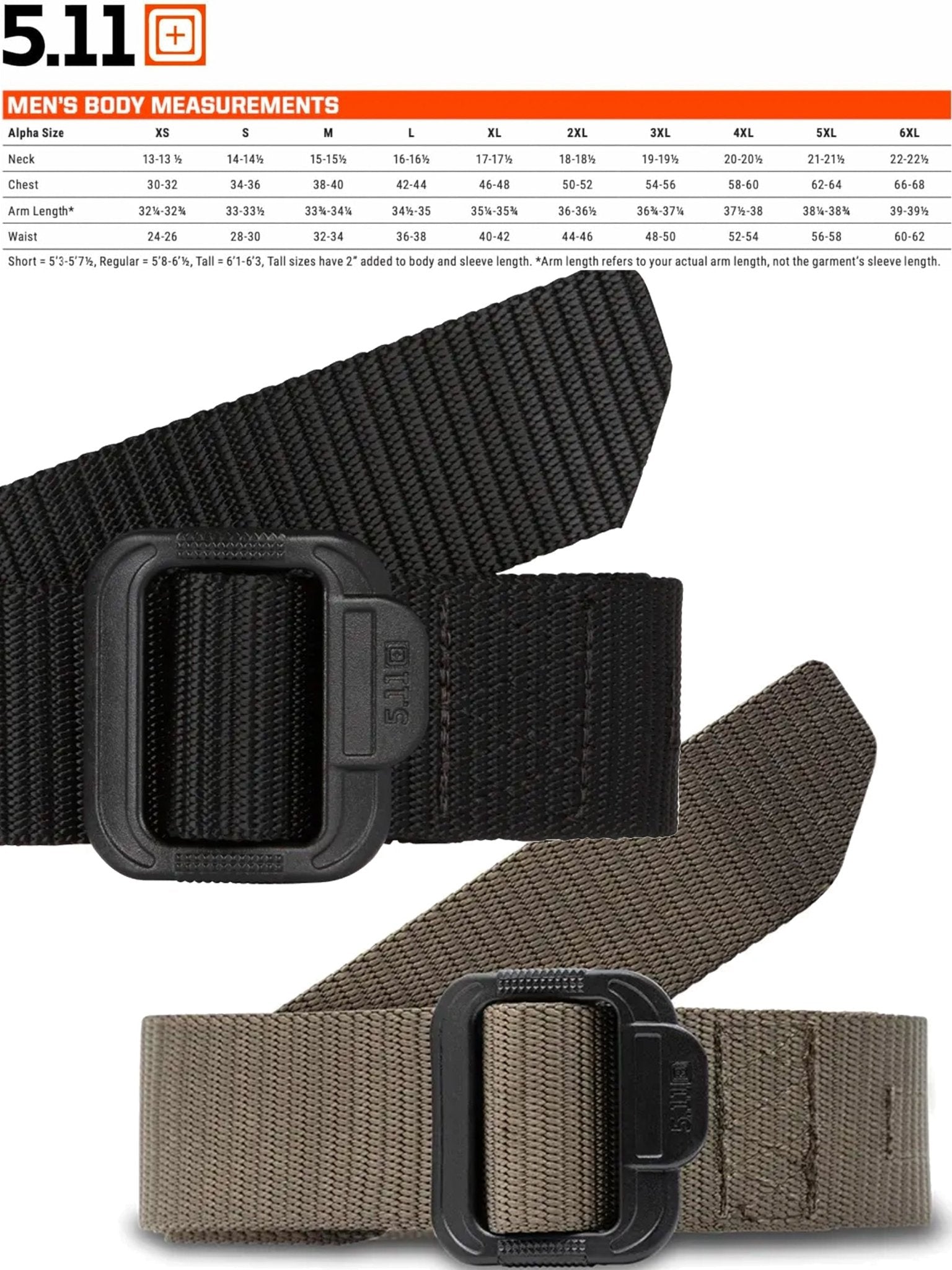 5.11 Tactical - 5.11 1.5" TDU® BELT - Style 59551 - Non metal buckle, Nylon Webbing