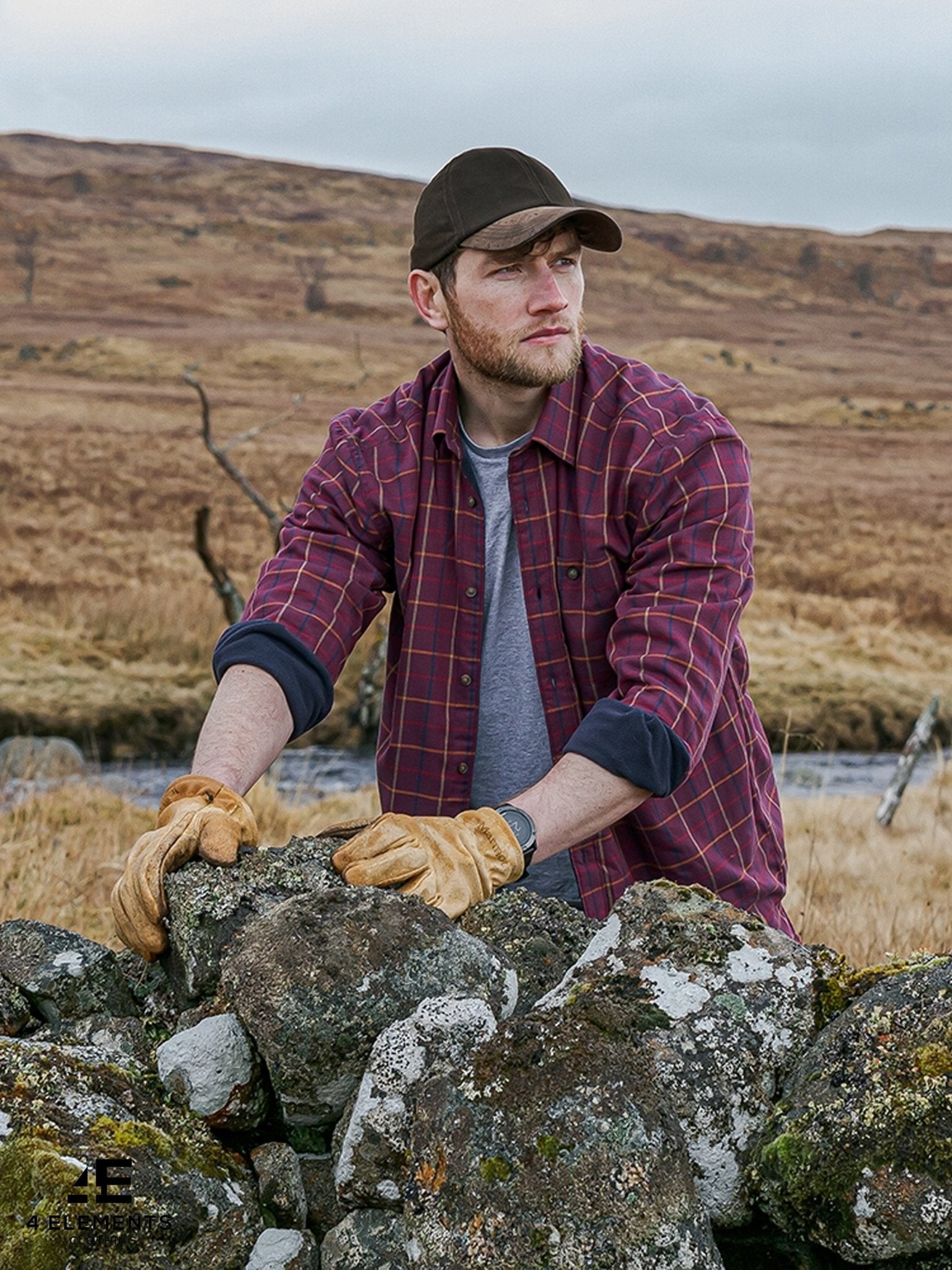 Hoggs of Fife - Mens Shirt / Long Sleeve / Micro Fleece Lined shirt / - Bramble